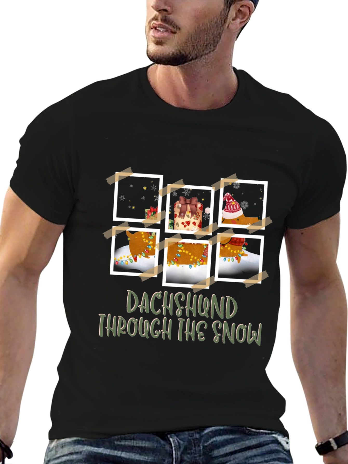 Black Dachshund Through The Snow T-Shirt view 6