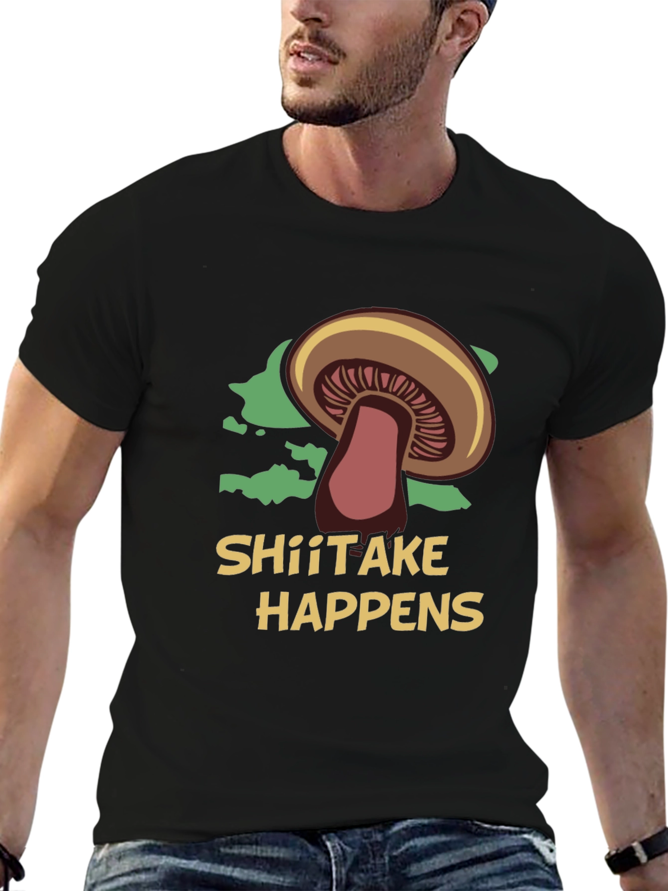 Black Shiitake Happens Funny Mushroom Graphic T-Shirt view 6