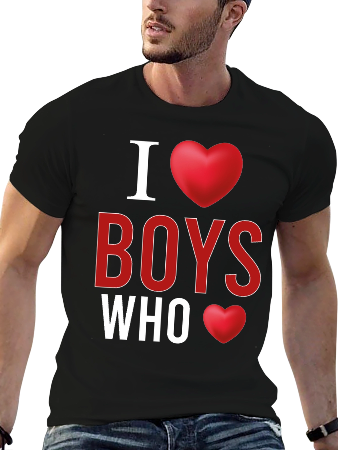 Black I Heart Boys Who T-Shirt - Novelty Graphic Tee view 6