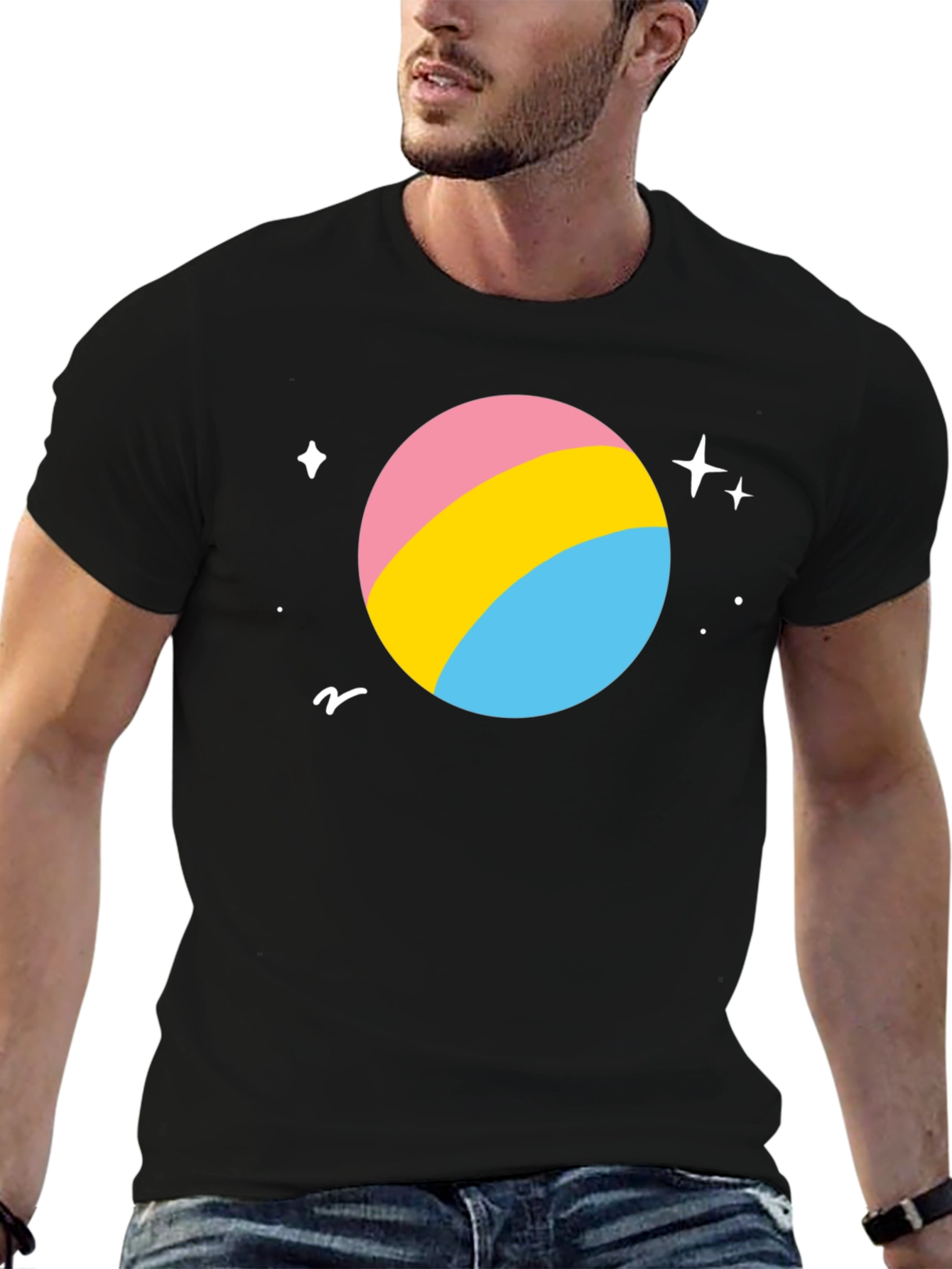 Black Pansexual Pride Planet T-Shirt - Black view 6