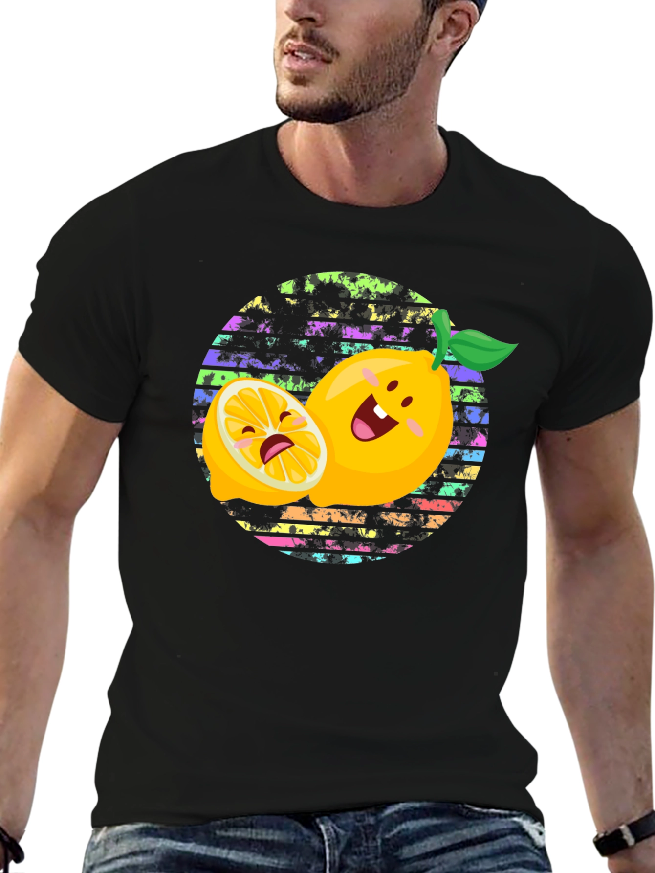 Black Funny Lemon Graphic Tee - Unisex Black T-Shirt view 6