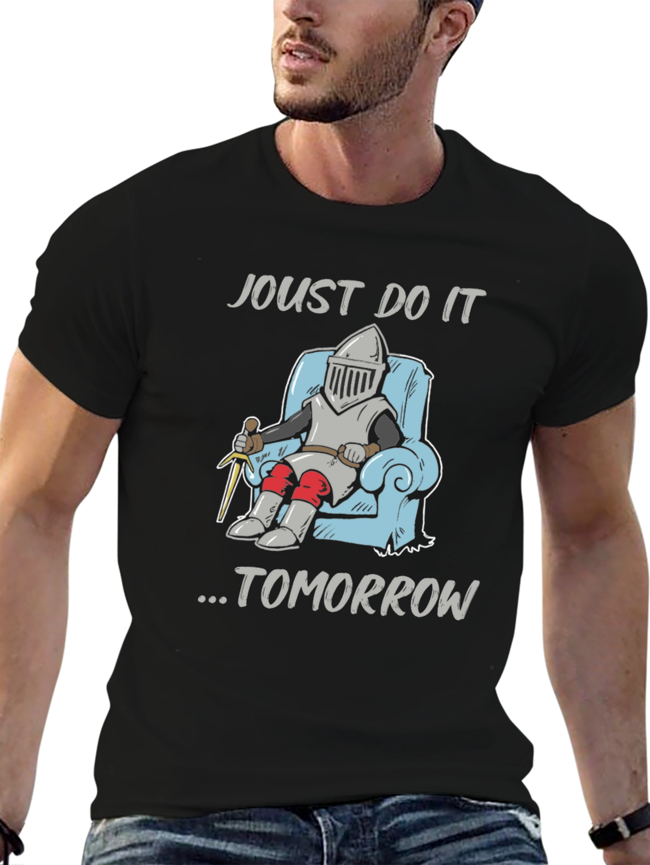 Black Joust Do It Tomorrow Funny Knight T-Shirt view 6