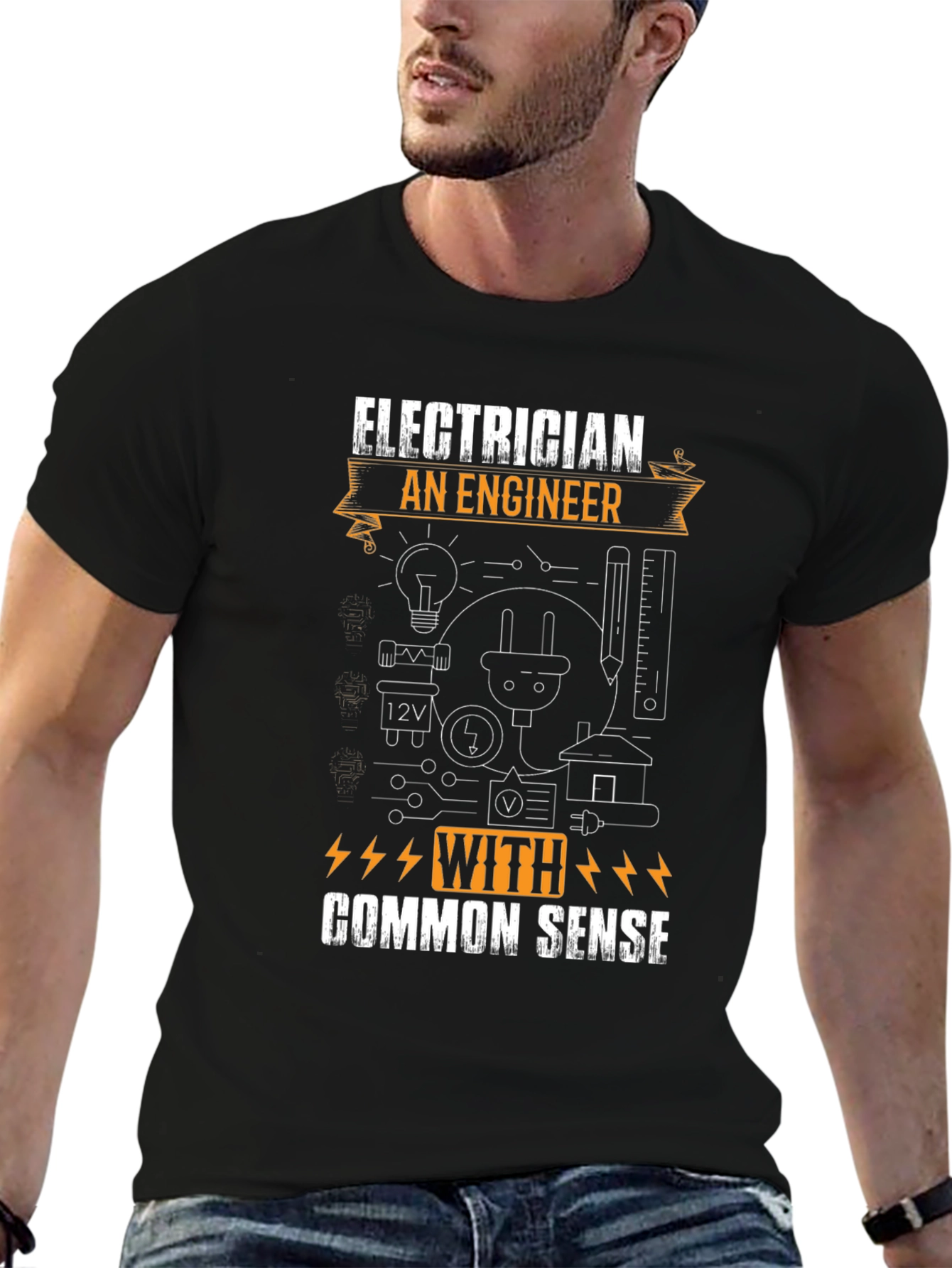 Black Electrician Common Sense Graphic T-Shirt view 6