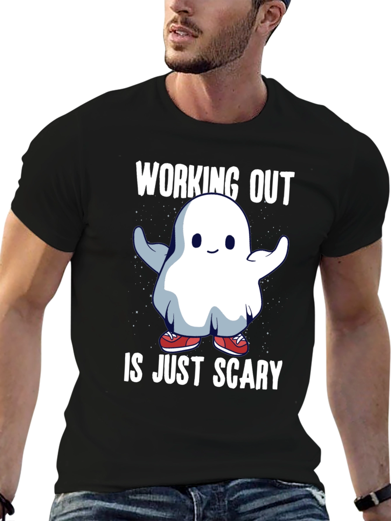 Black Workout Ghost T-Shirt - Scary Gym Humor Tee view 6