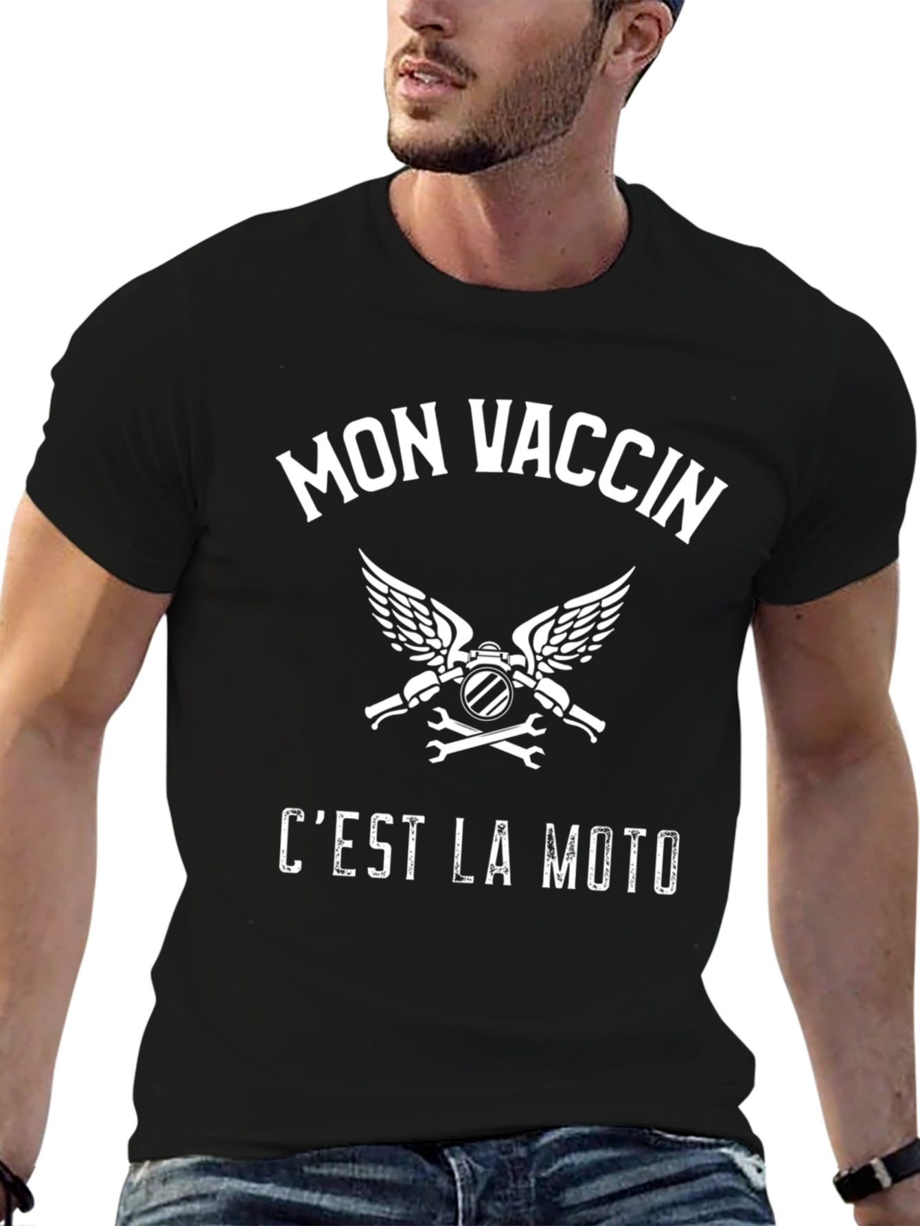 Black Mon Vaccin C'est La Moto T-Shirt - Black Cotton Graphic Tee view 6