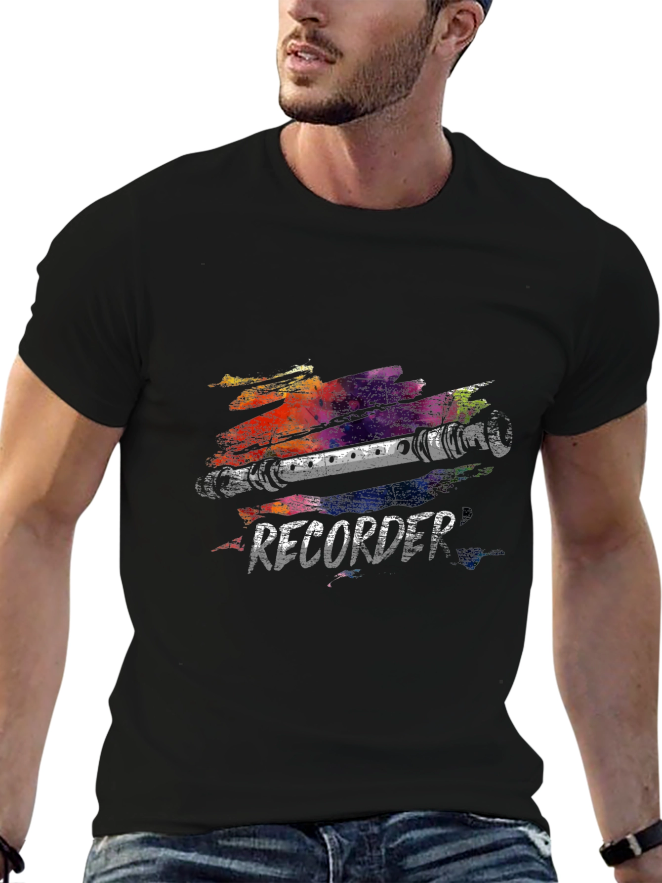 Black Recorder Brushstroke Graphic Black T-Shirt view 6