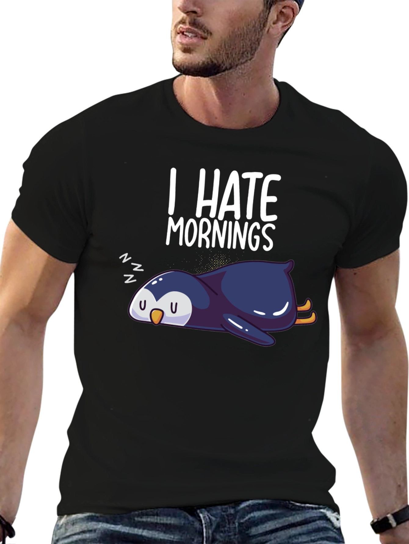 Black I Hate Mornings Penguin Graphic Tee - Black view 6