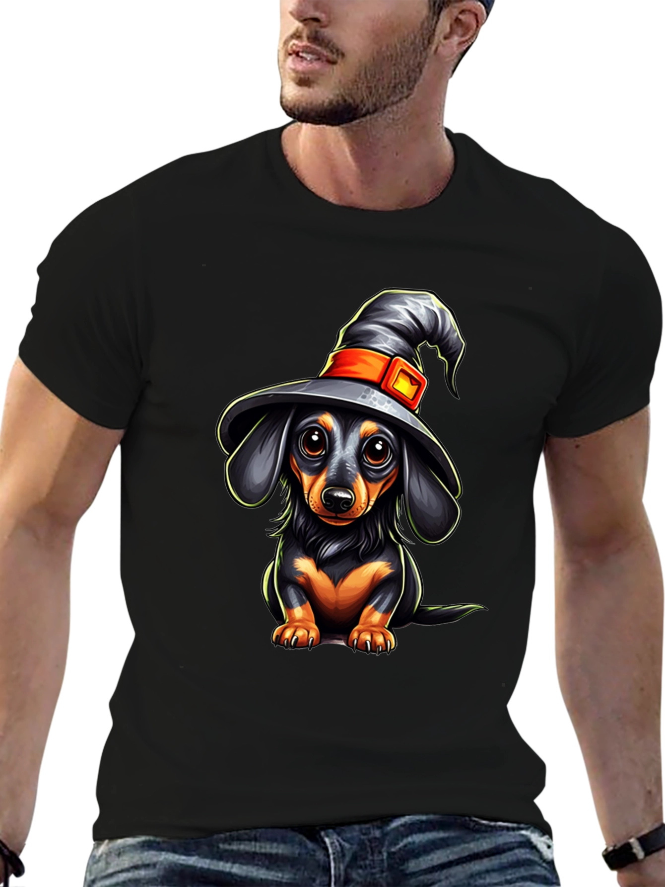 Black Witch Dachshund T-Shirt - Halloween Dog Tee view 6