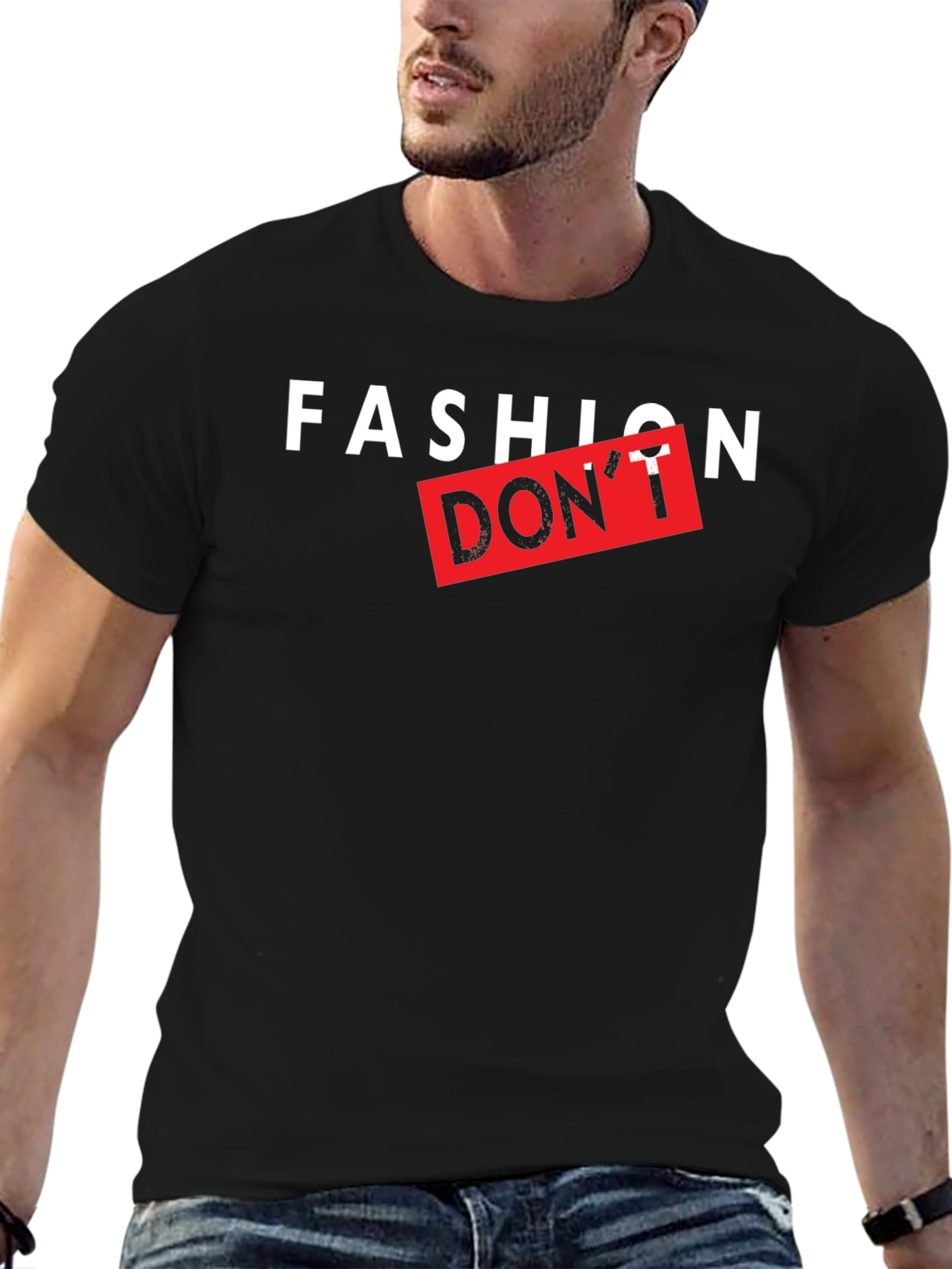 Black Fashion Don't Graphic Print Black T-Shirt view 6