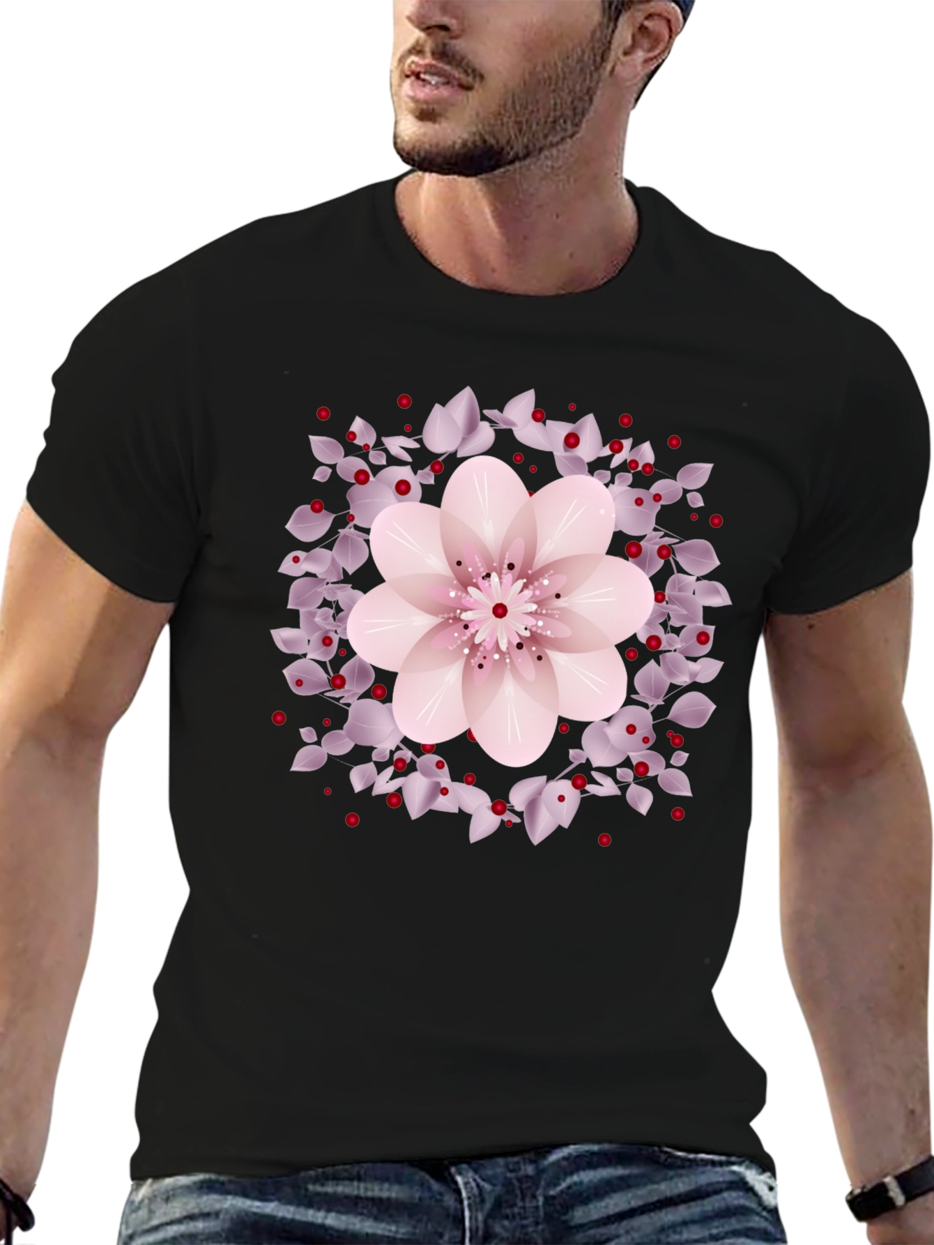 Black Floral Print Black T-Shirt view 6