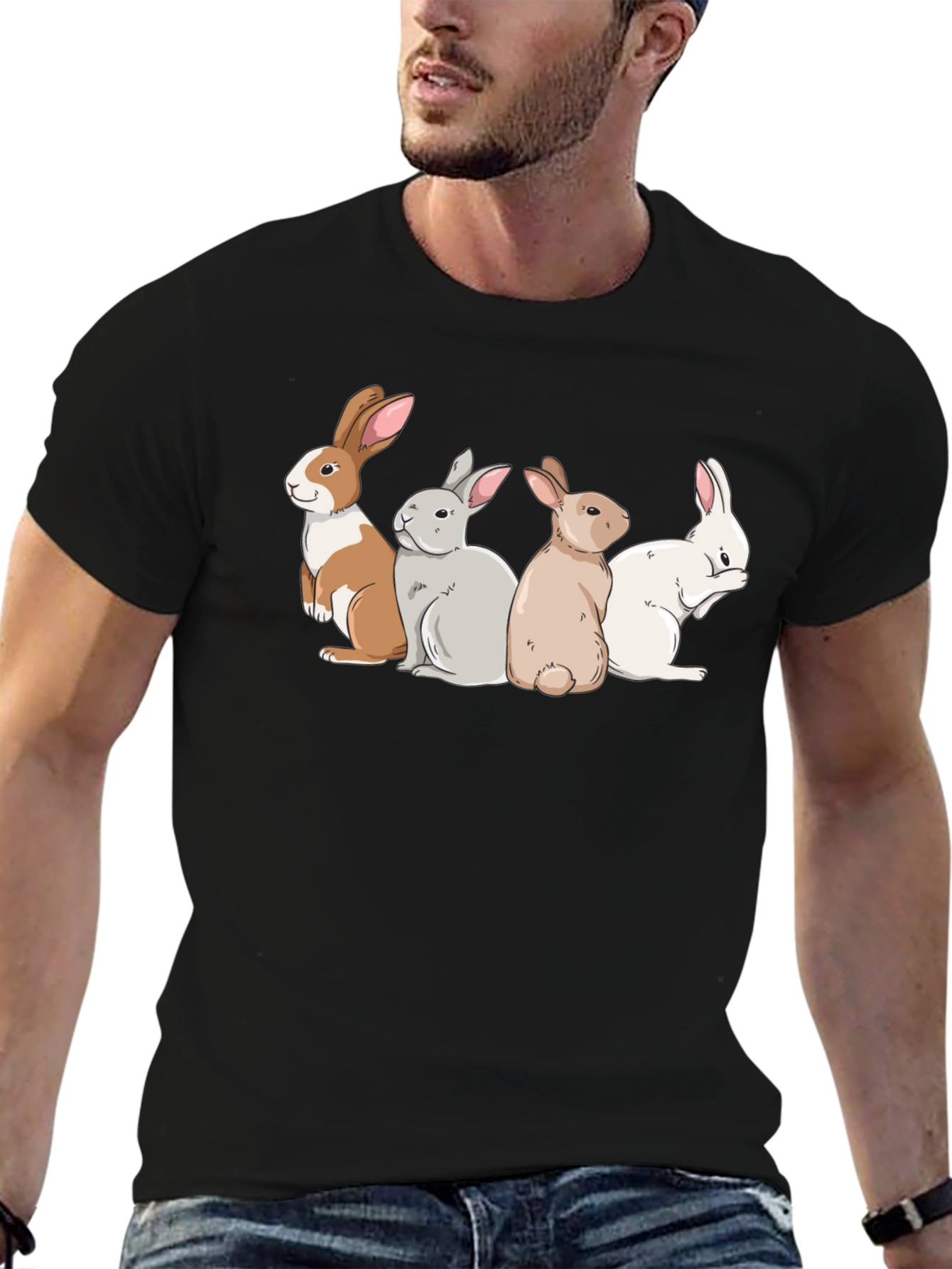 Black Bunny Squad Graphic Tee - Soft Cotton T-Shirt view 6