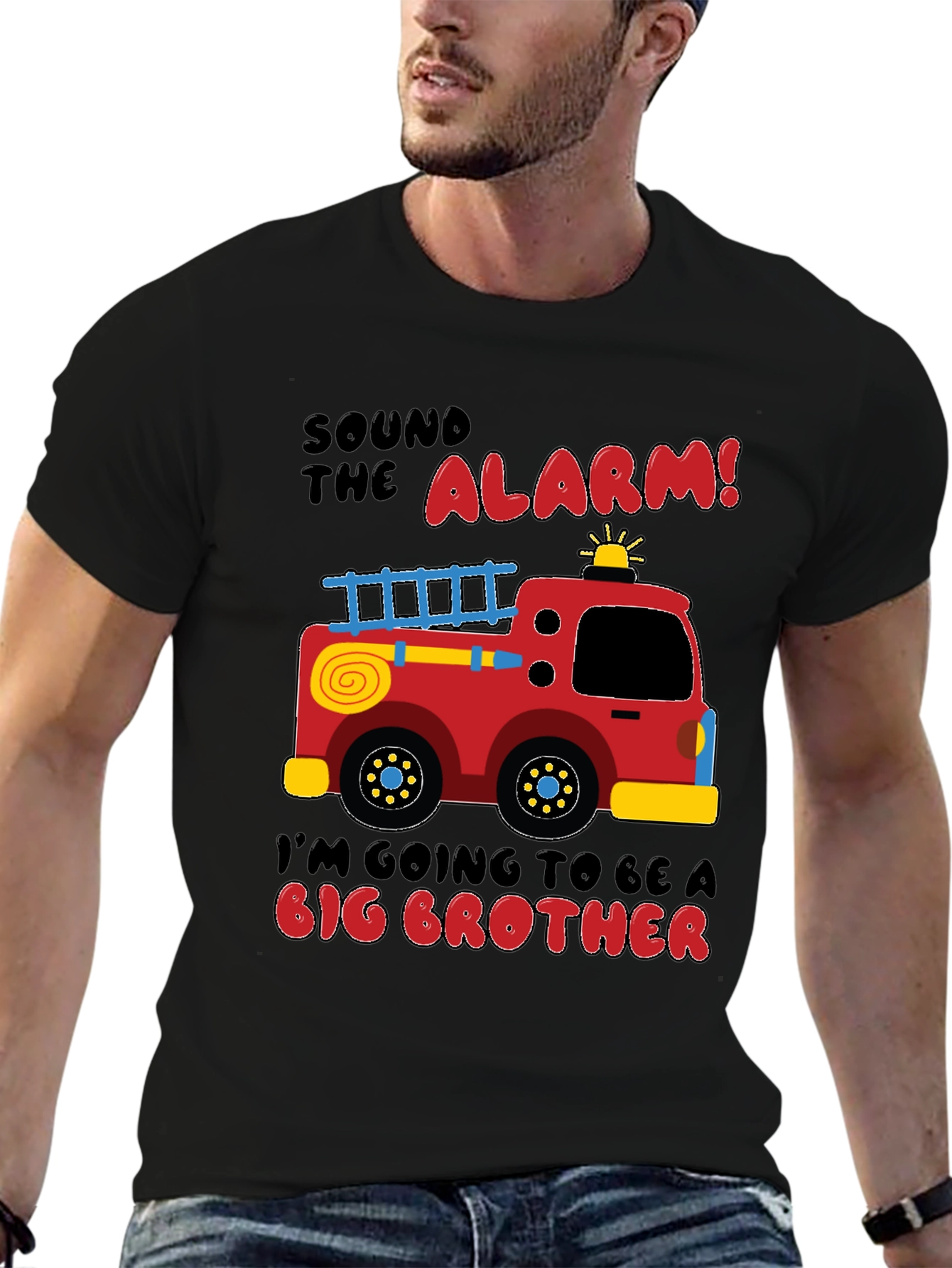 Black Big Brother Firetruck Announcement T-Shirt view 6