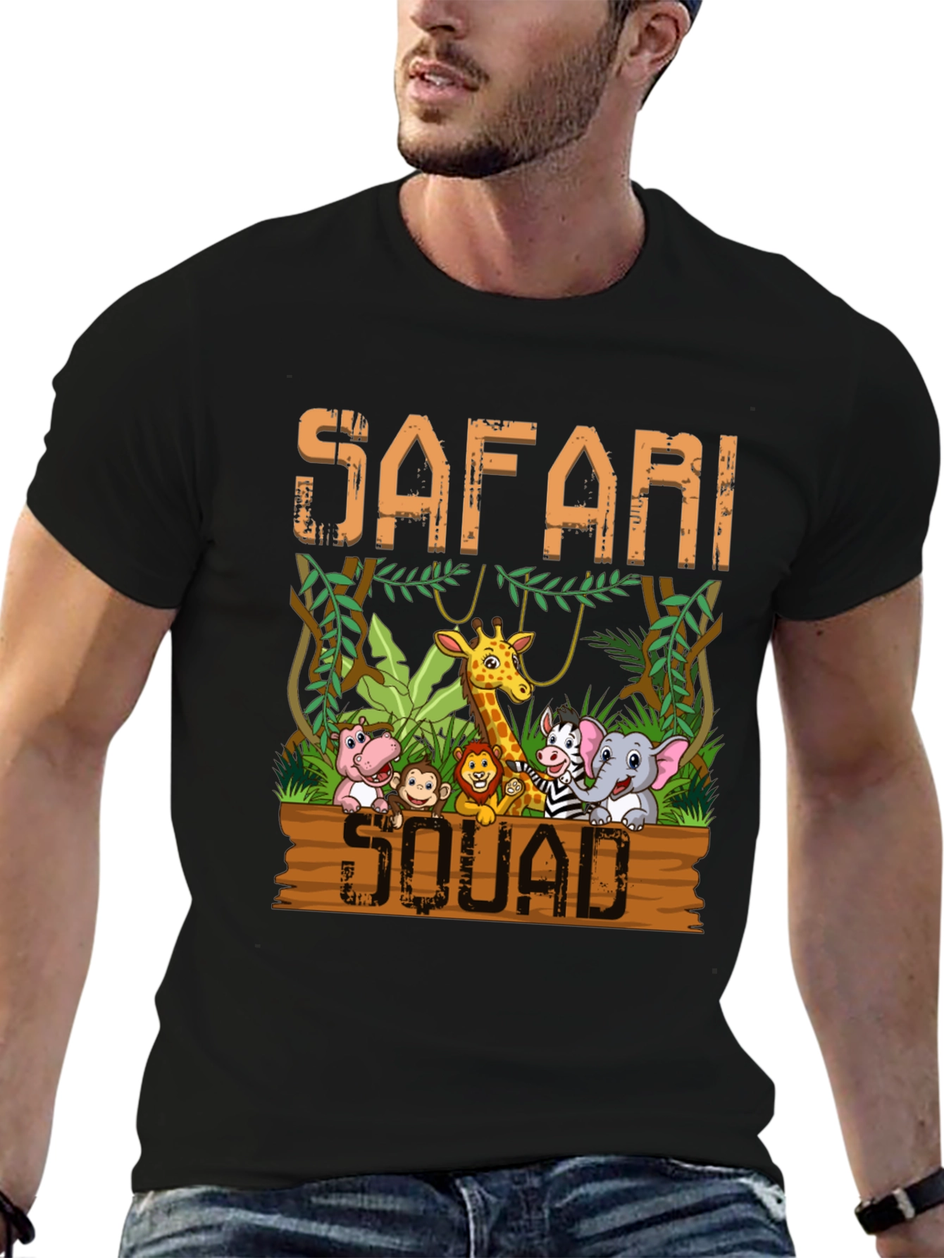 Black Safari Squad T-Shirt - Jungle Animal Cartoon view 6