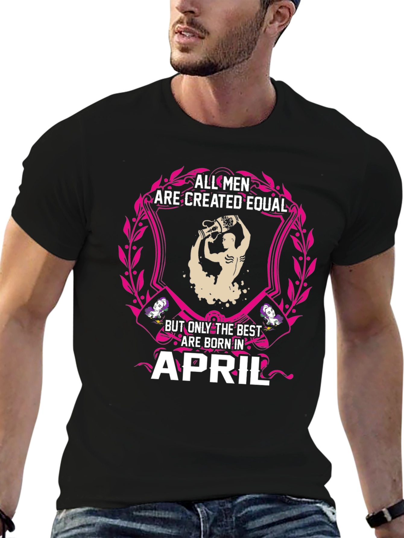 Black All Men Are Created Equal April Birthday T-Shirt view 6
