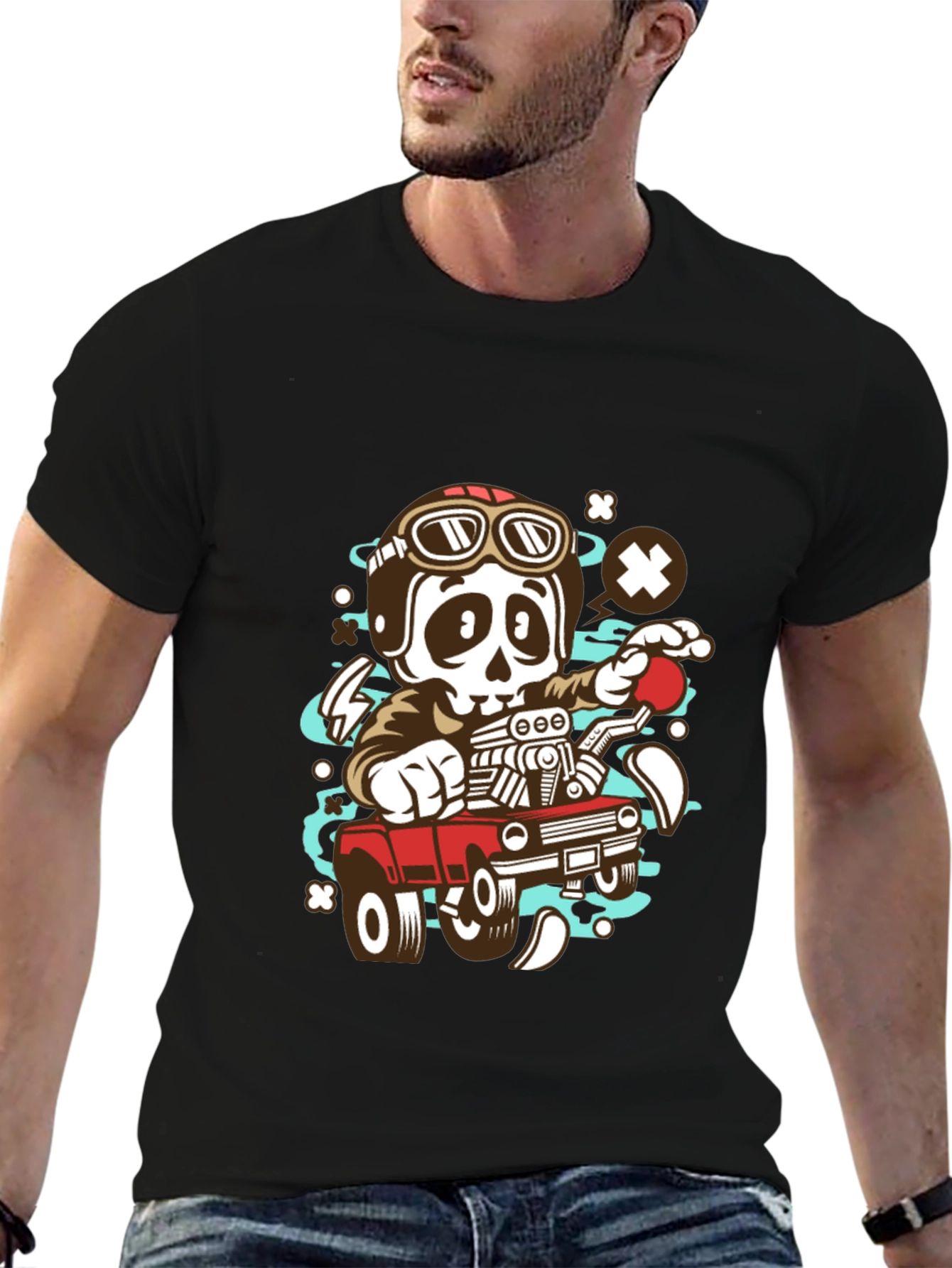 Black Cool Skeleton Driver Graphic T-Shirt view 6