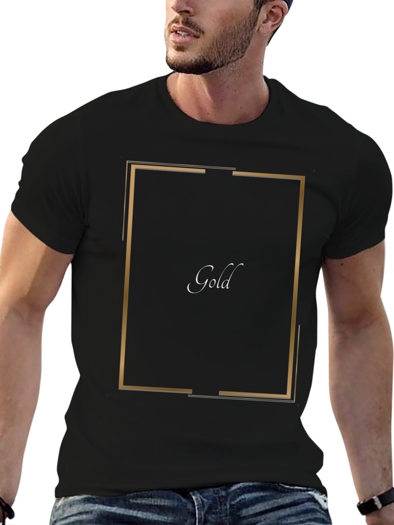 Gold Design Black T-Shirt - Modern Graphic Tee - 6
