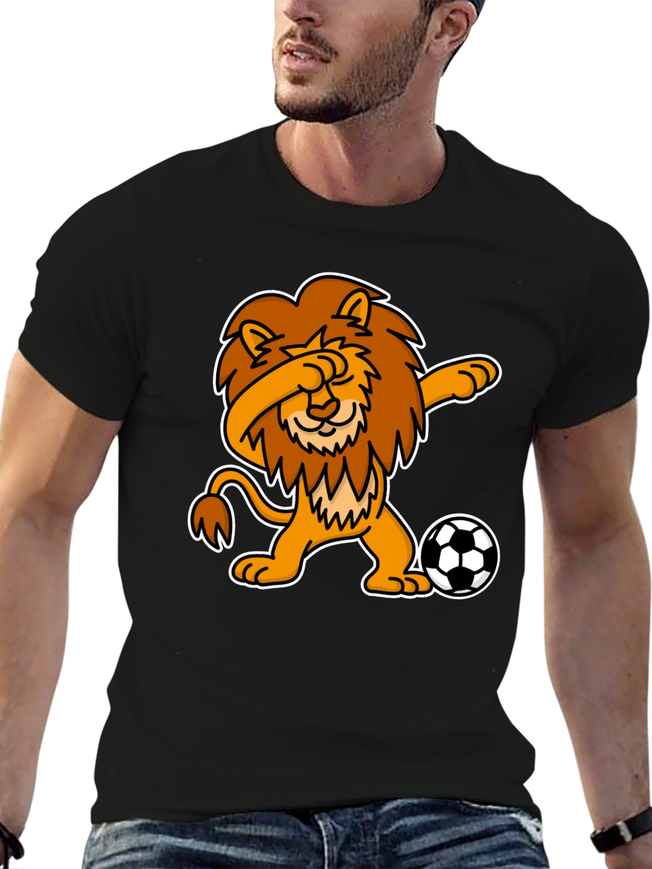 Black Dabbing Lion Soccer T-Shirt - Black view 6
