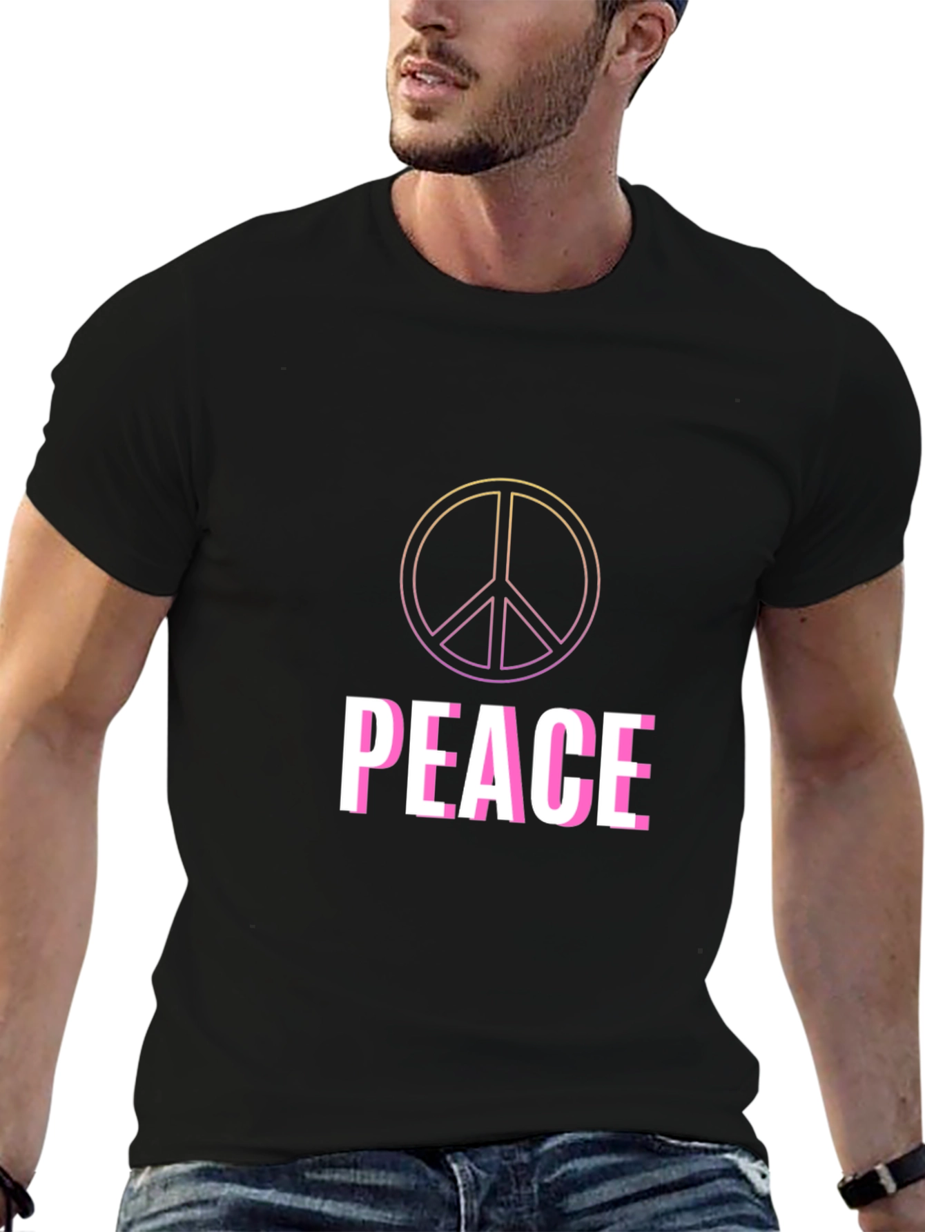 Black Peace Sign Graphic T-Shirt - Retro Style view 6