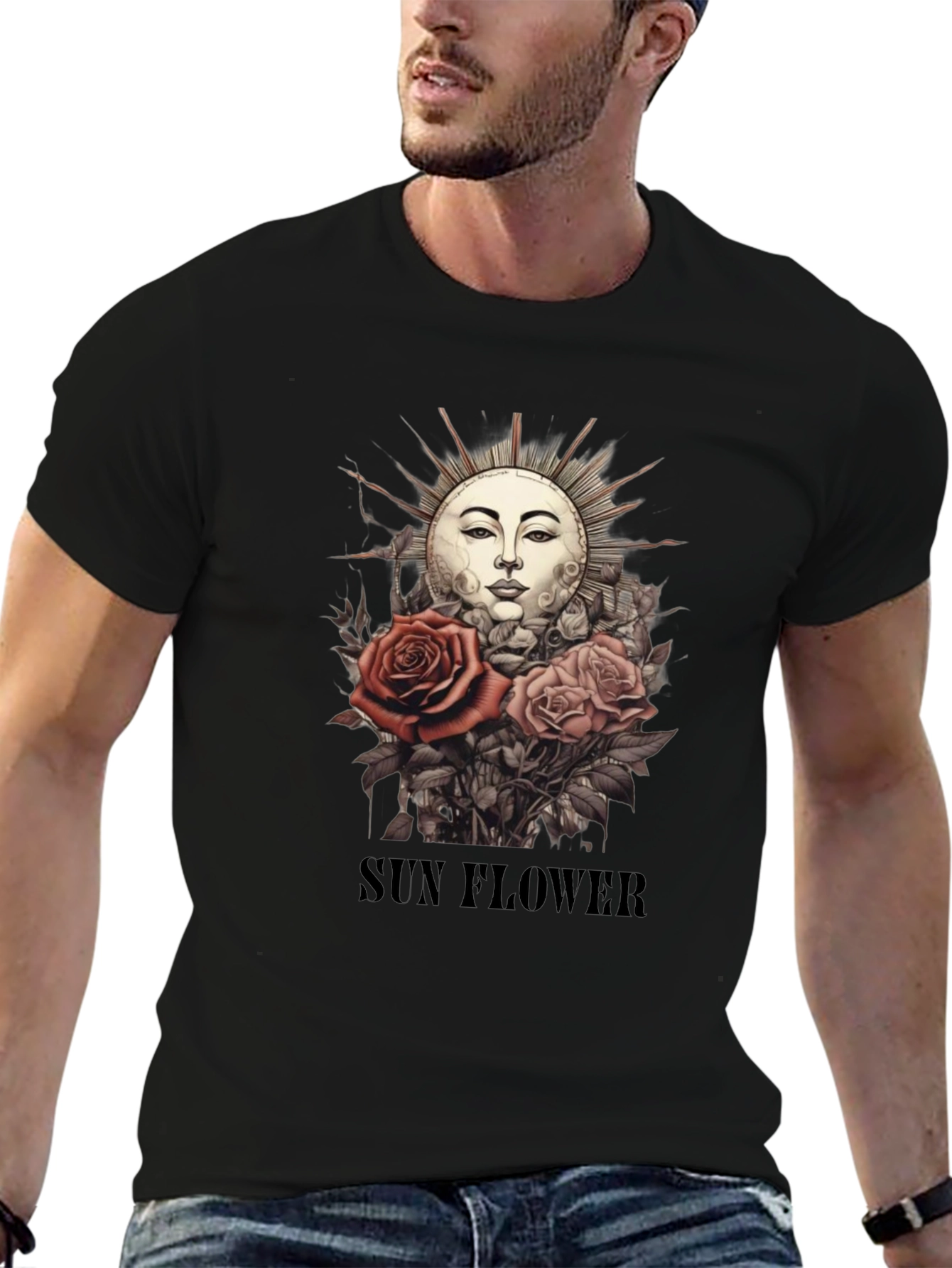 Black Sun Flower Graphic T-Shirt - Unique Design view 6