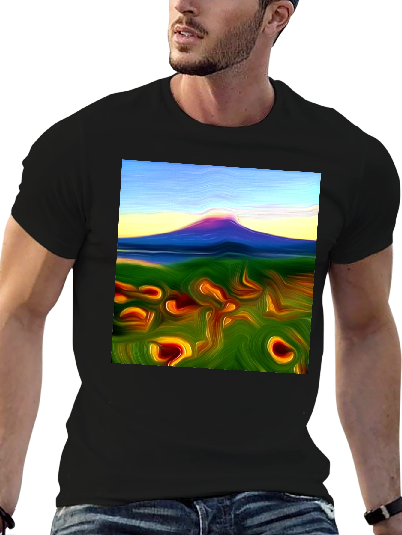 Black Abstract Mountain Graphic Tee - Artistic Style view 6