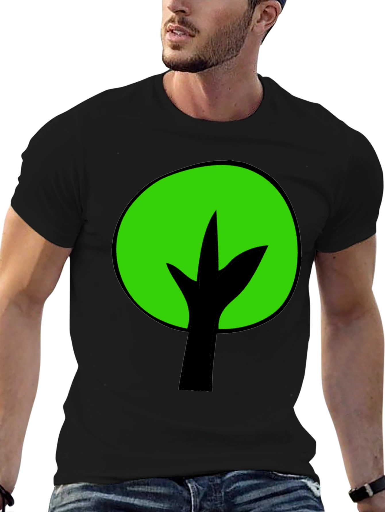 Black Green Tree Graphic Tee - Black Cotton Blend view 6