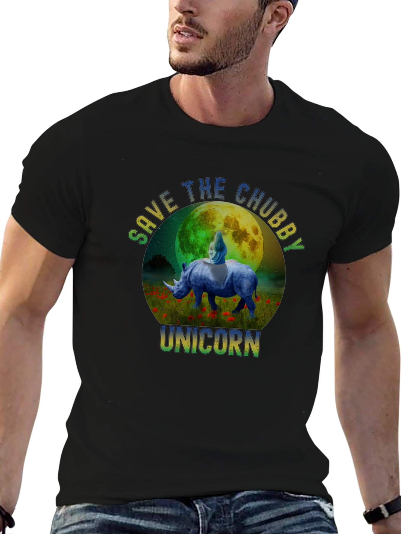 Black Save The Chubby Unicorn Graphic T-Shirt view 6