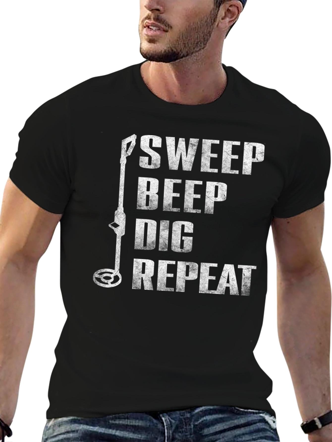 Black Metal Detecting T-Shirt - Sweep Beep Dig Repeat view 6