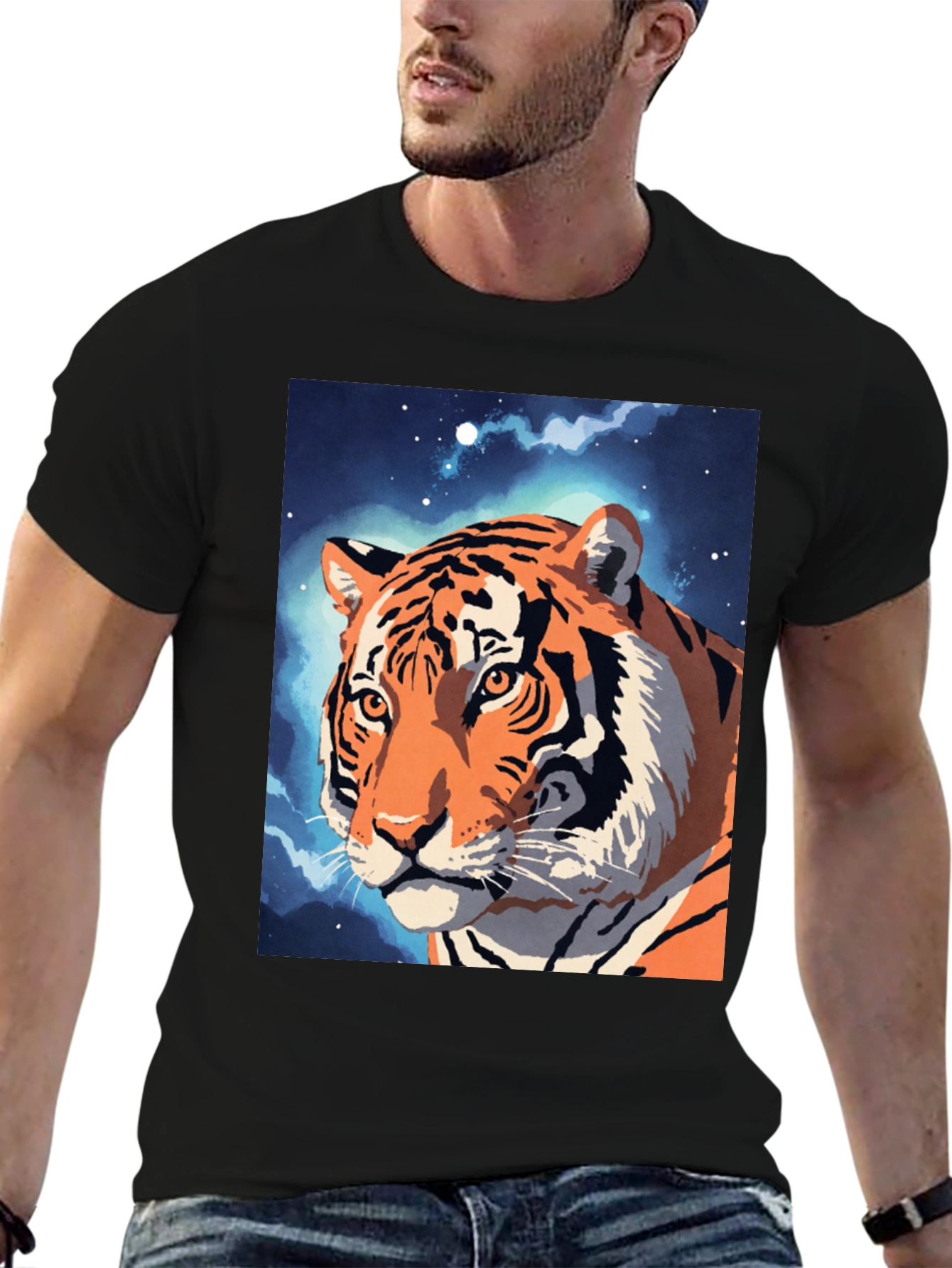Black Tiger Galaxy Graphic Tee - Cool Animal Design view 6
