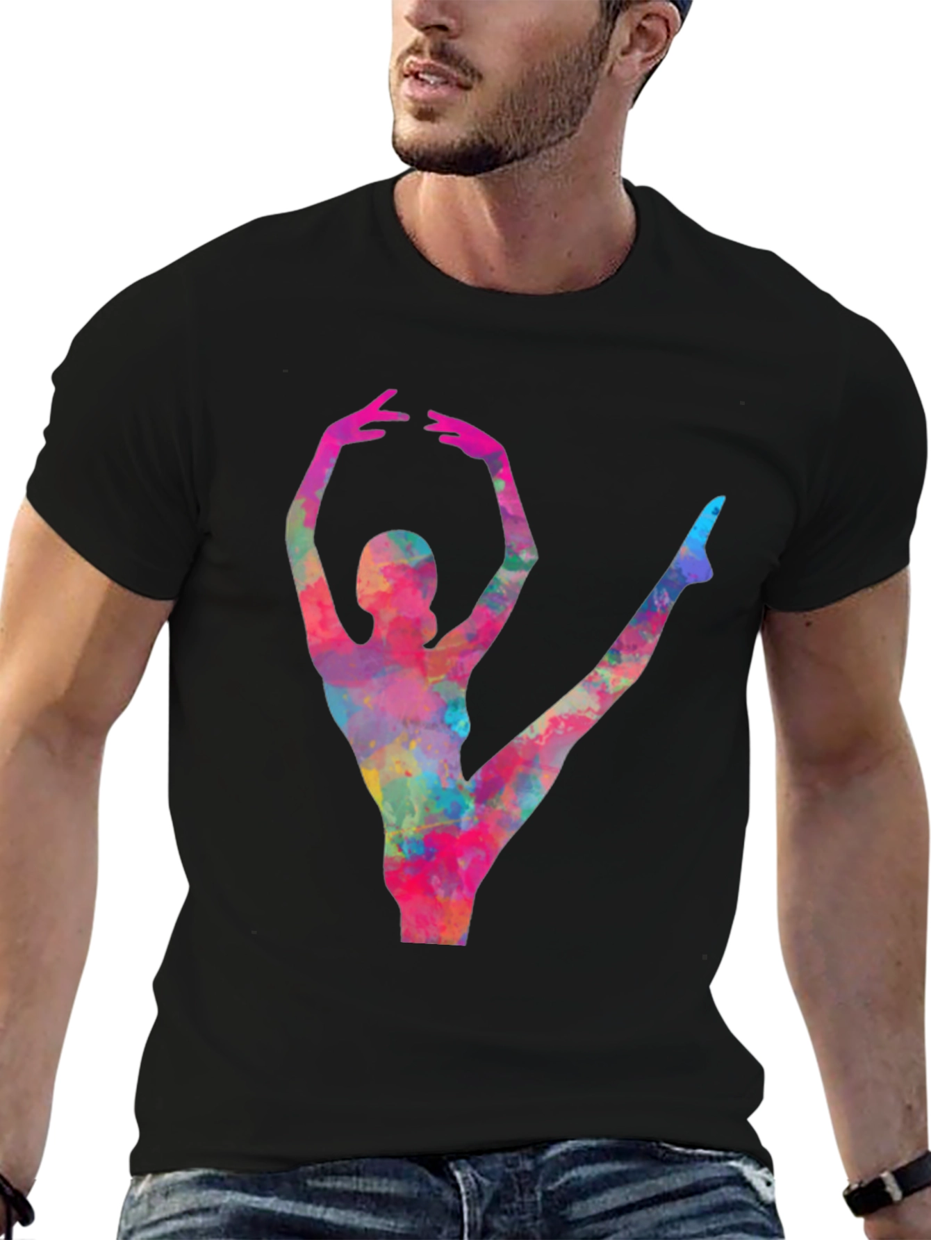 Black Watercolor Ballerina Black T-Shirt view 6
