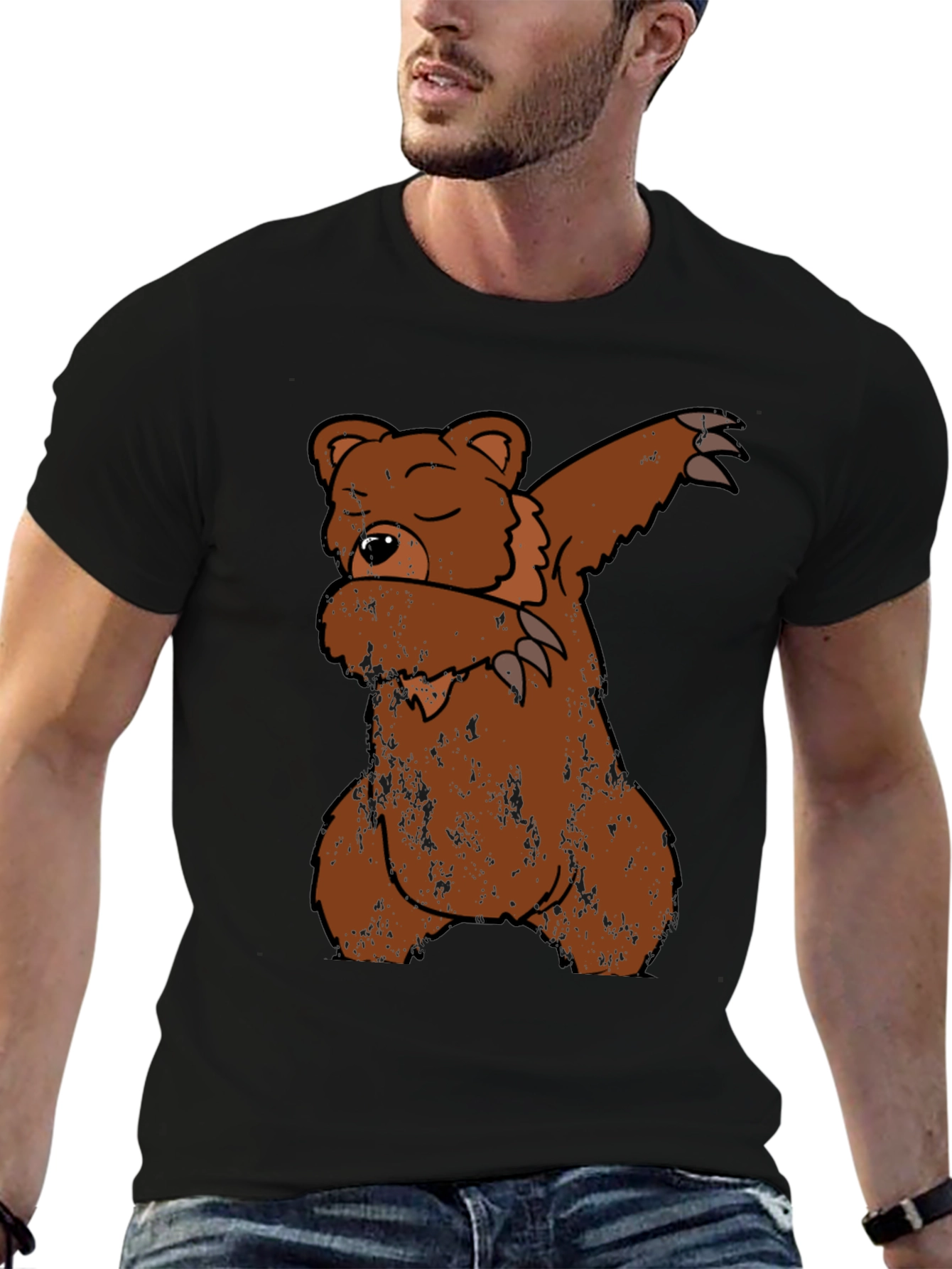 Black Dabbing Bear Graphic T-Shirt view 6