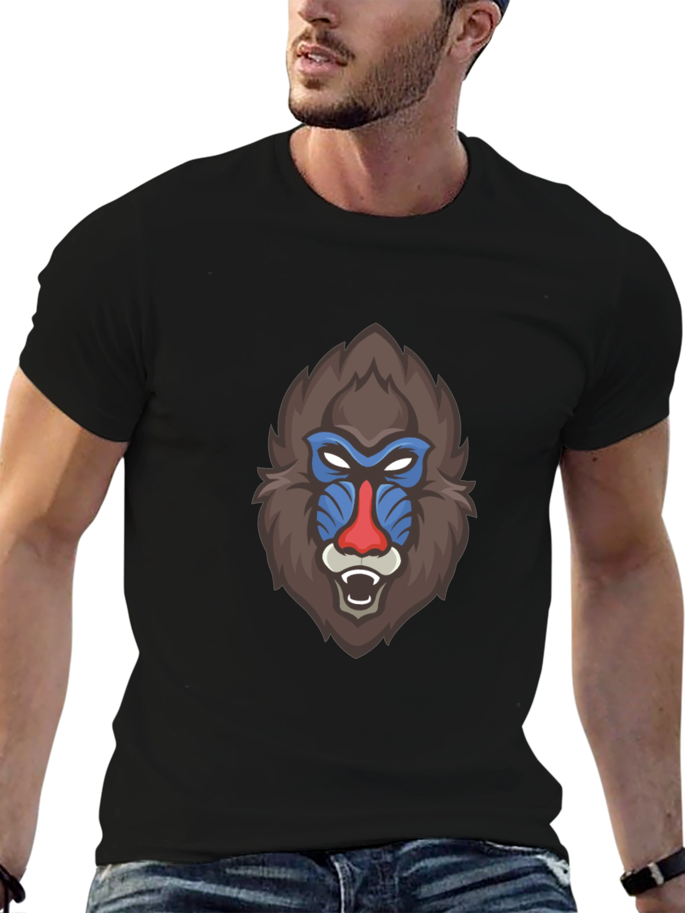 Black Bold Mandrill Graphic Tee - Black Cotton Blend view 6