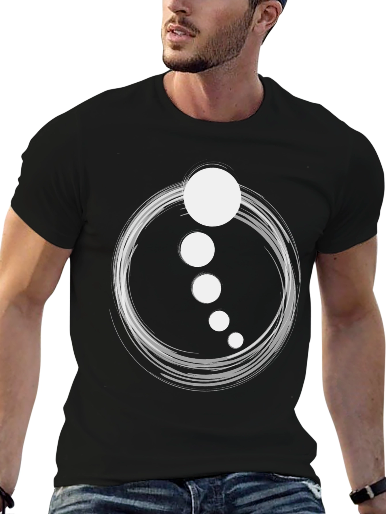 Black Abstract Circle Dot Graphic Tee - Casual Black T-Shirt view 6