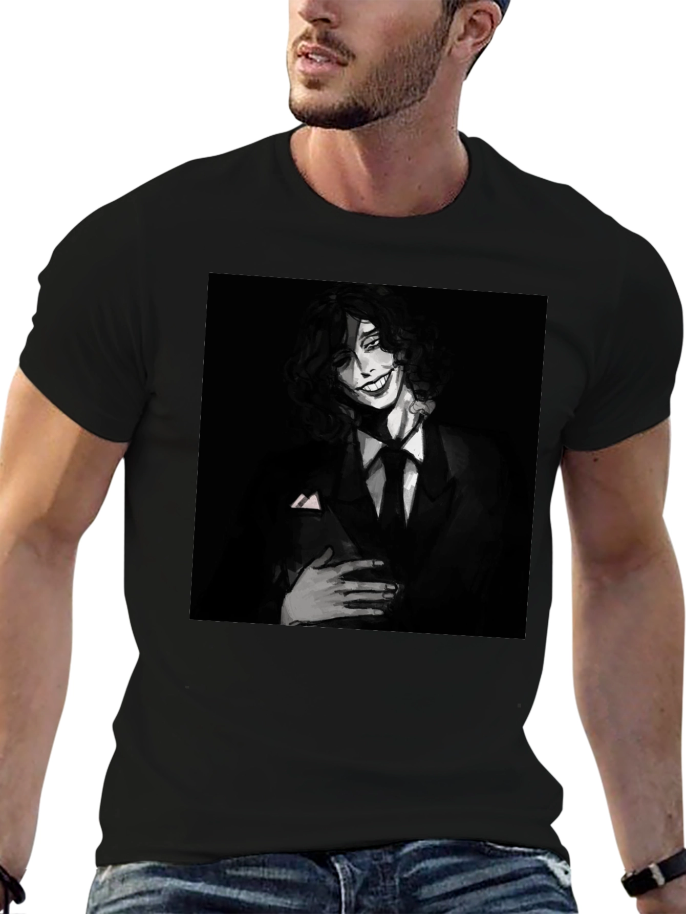 Black Monochrome Joker Graphic Tee - Dark Humor Fashion view 6