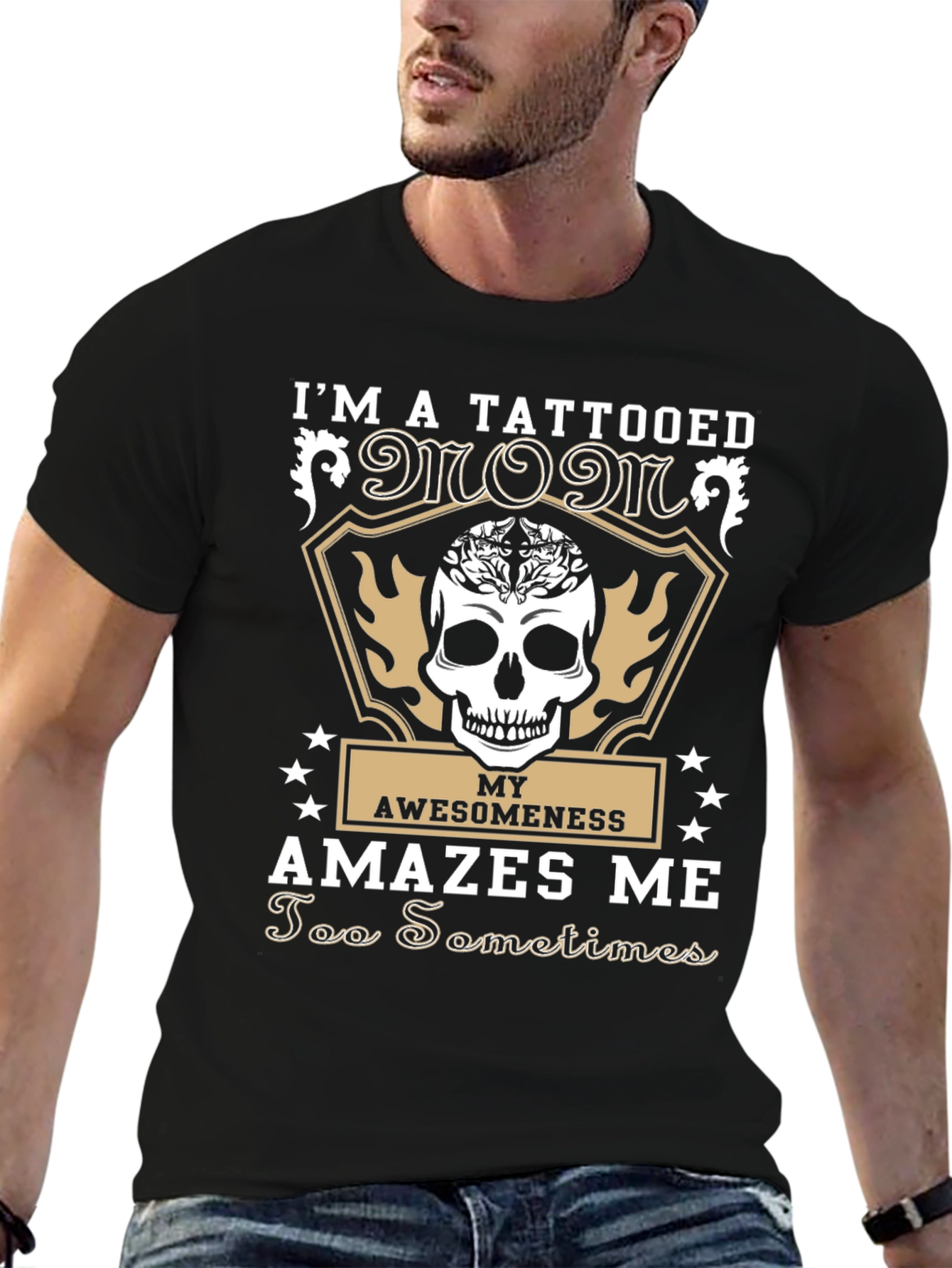 Black Tattooed Mom Graphic Tee - Skull & Awesomeness Design view 6