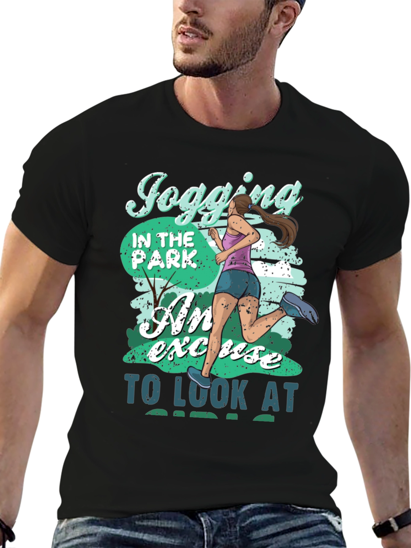 Black Jogging in the Park Funny T-Shirt view 6