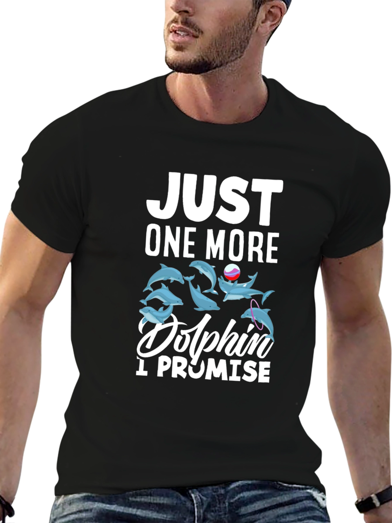 Black Just One More Dolphin I Promise Black T-Shirt view 6