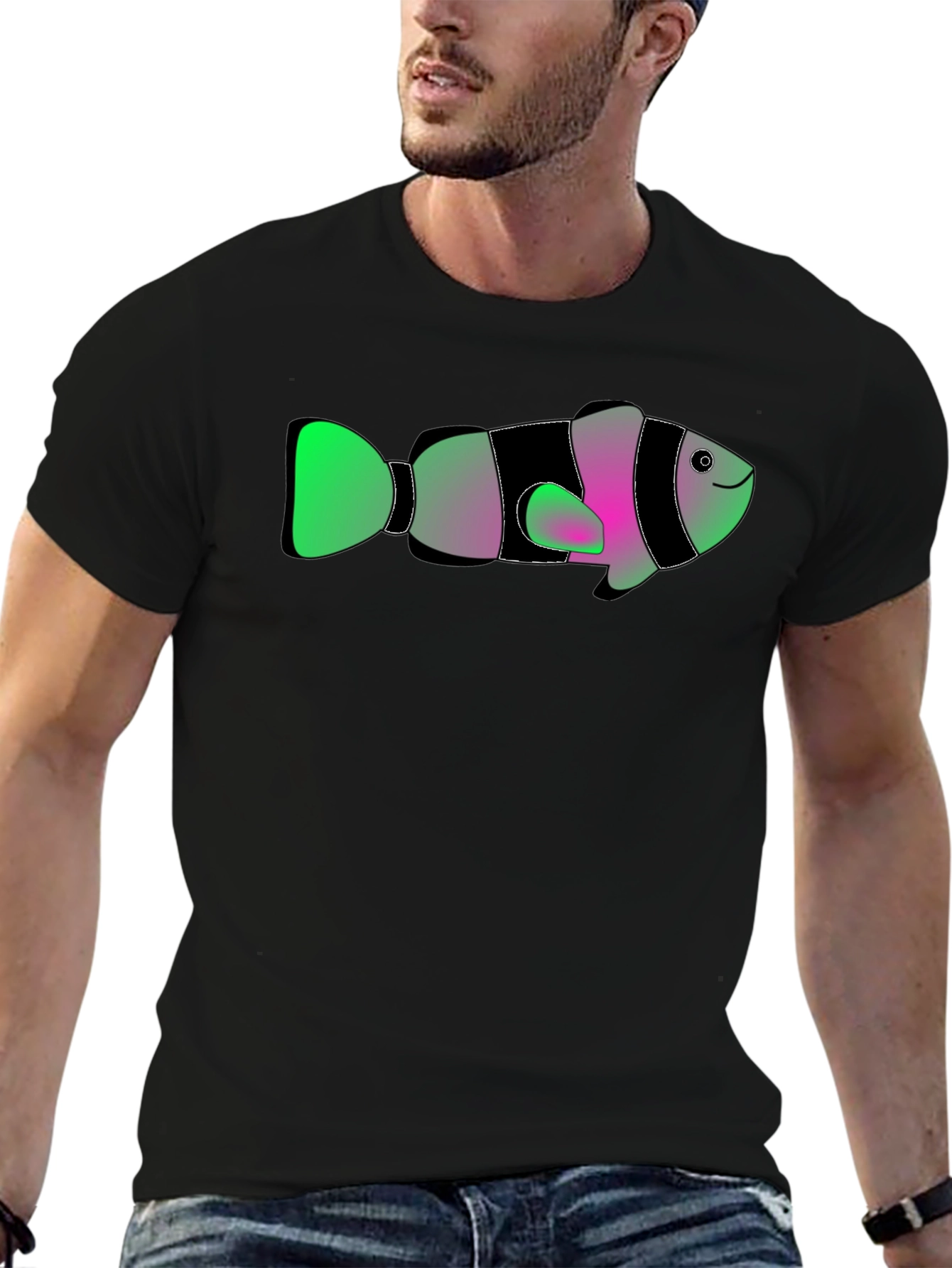 Black Funky Fish Graphic Tee - Soft Black Cotton T-Shirt view 6