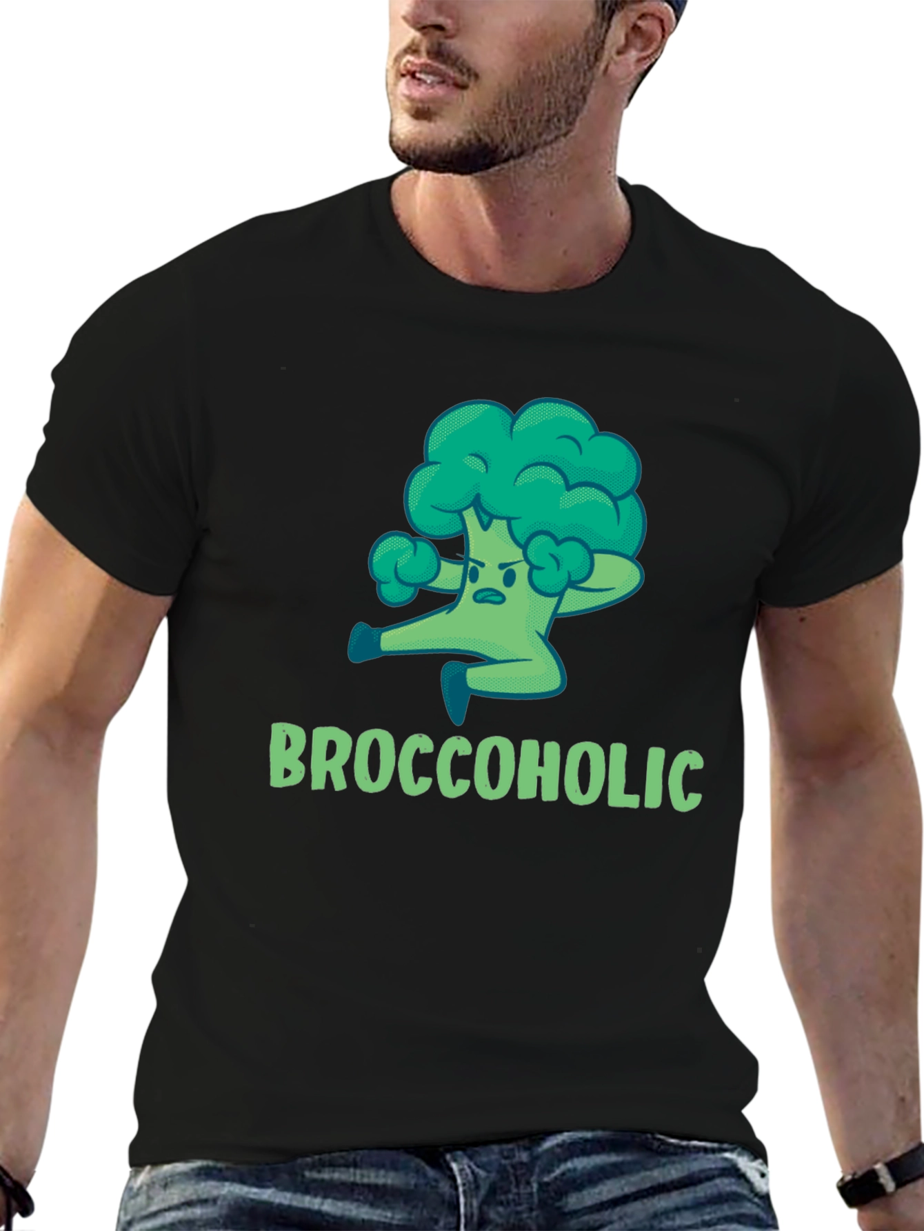Black Broccoholic T-Shirt: Funny Broccoli Lover Tee view 6