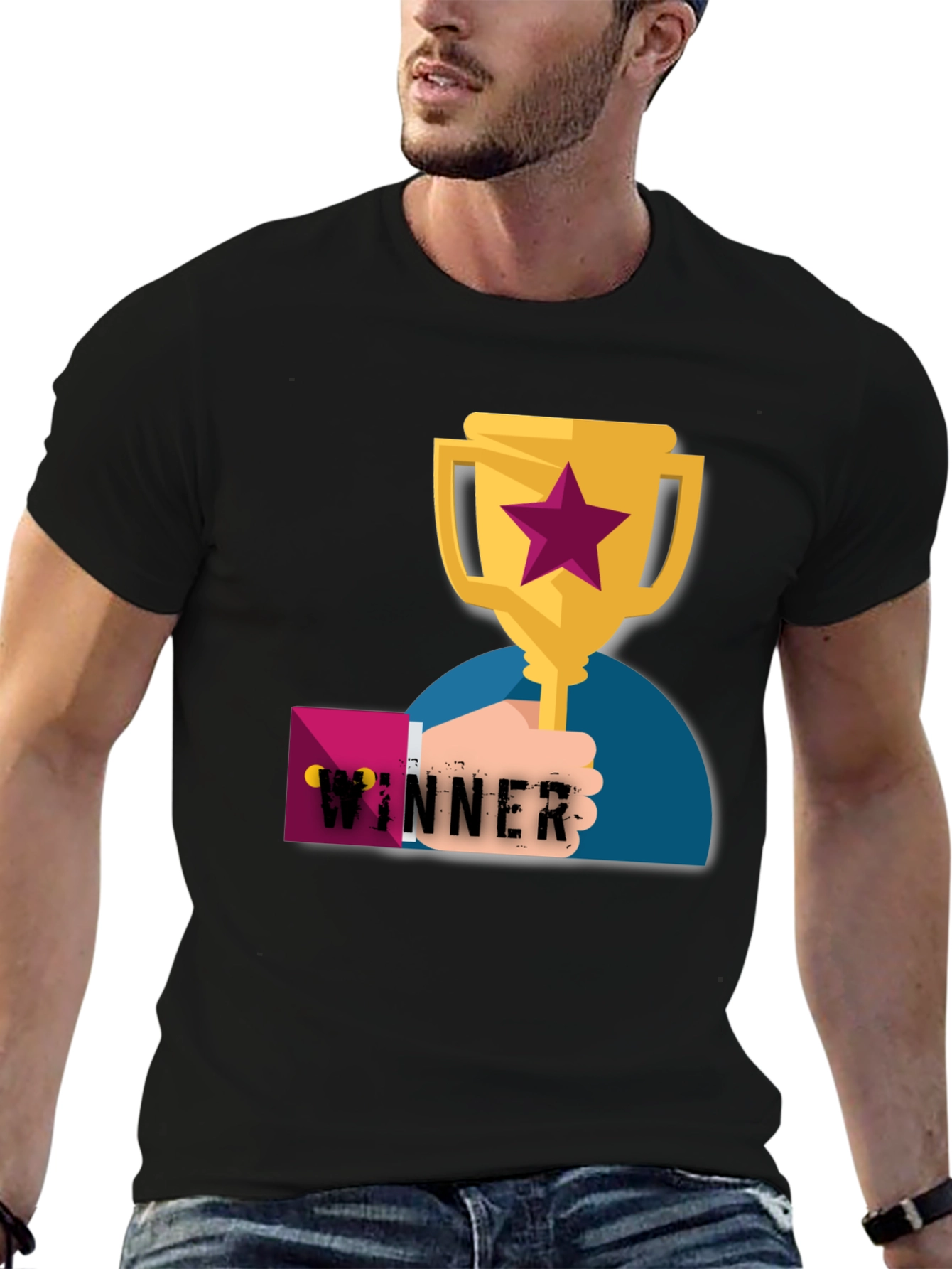 Black Winner Graphic Tee - Black Cotton T-Shirt view 6