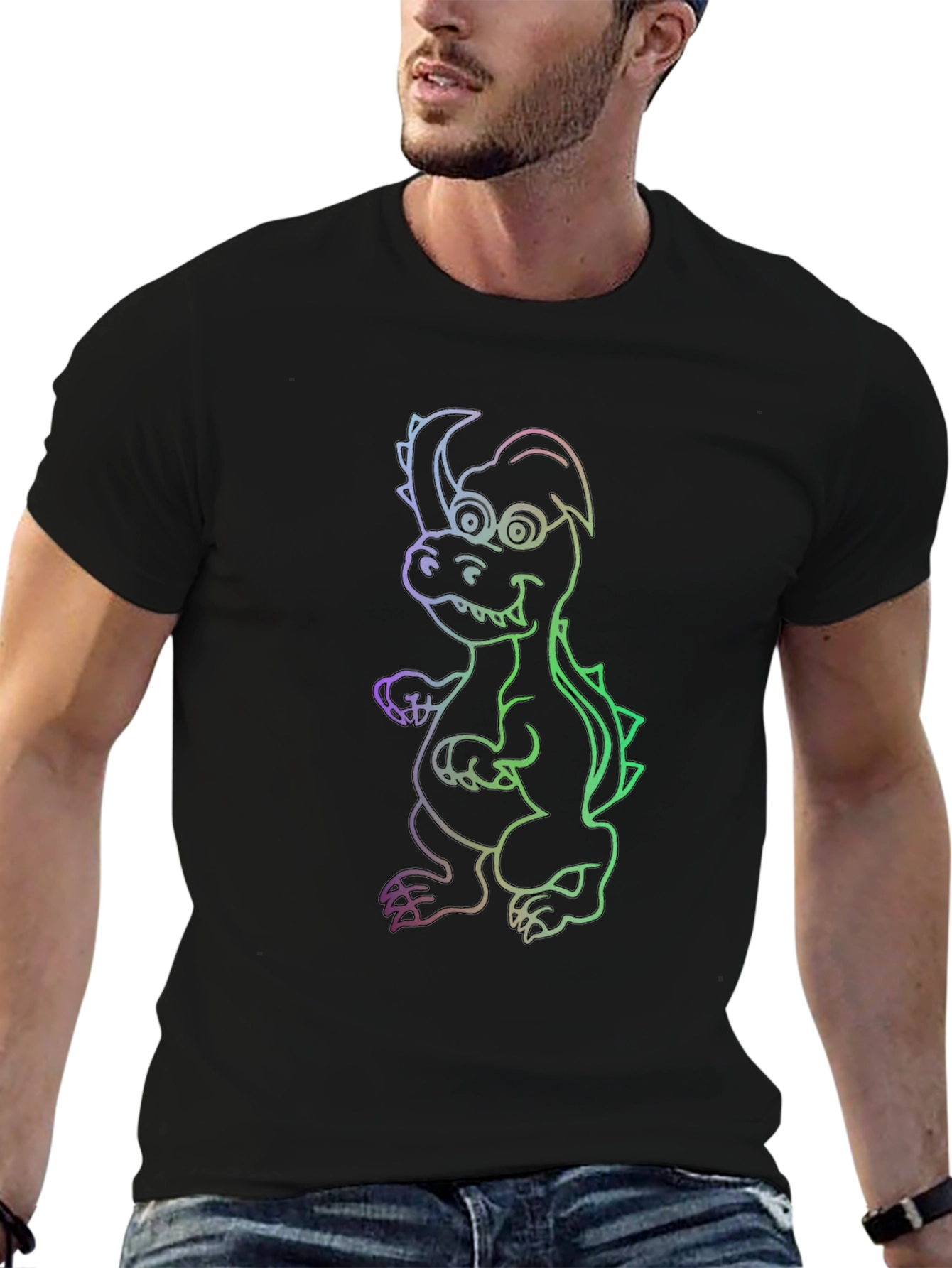 Black Cool Dragon Graphic Black T-Shirt view 6