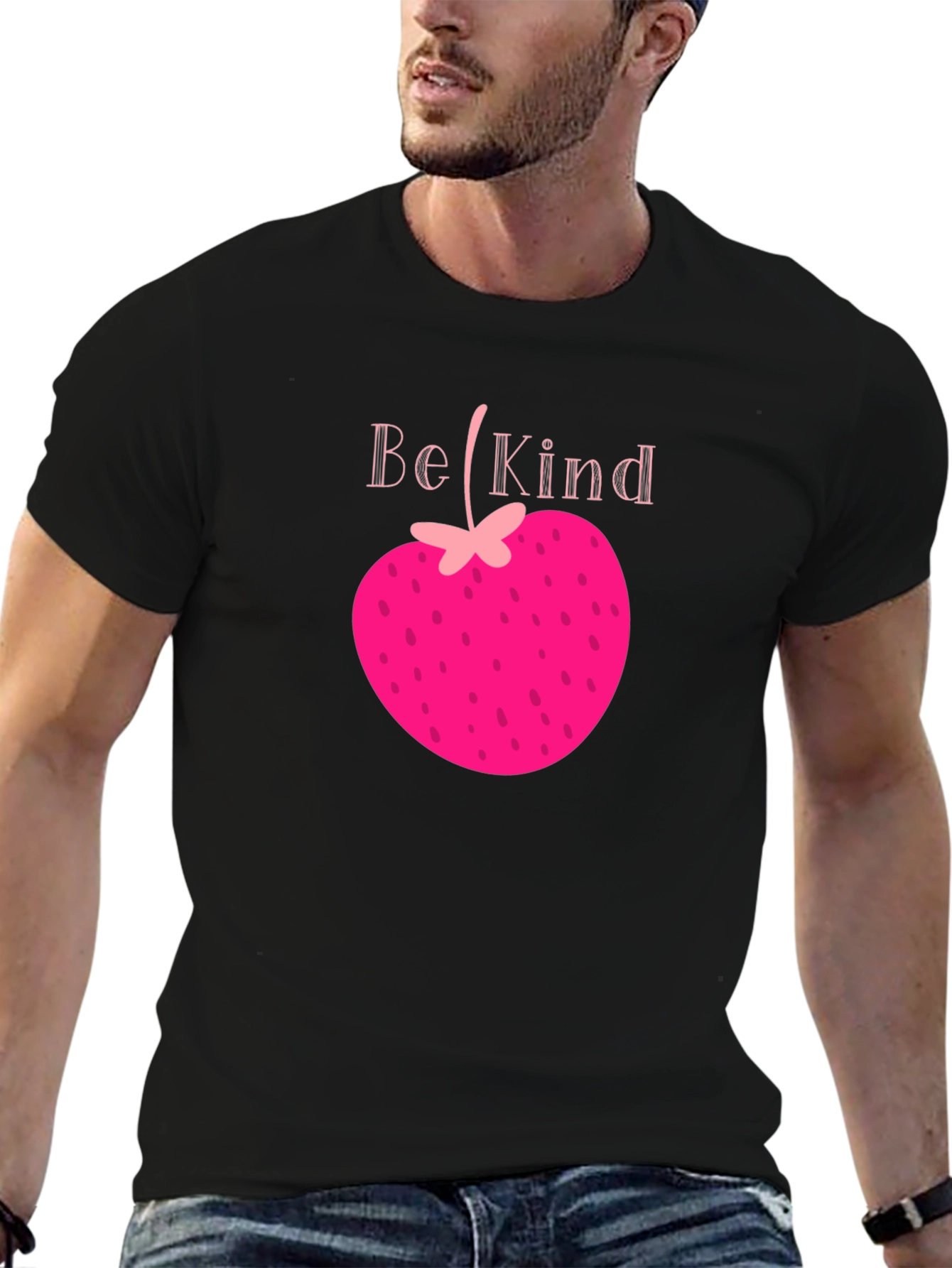 Black Be Kind Strawberry Heart Tee - Black Graphic T-Shirt view 6