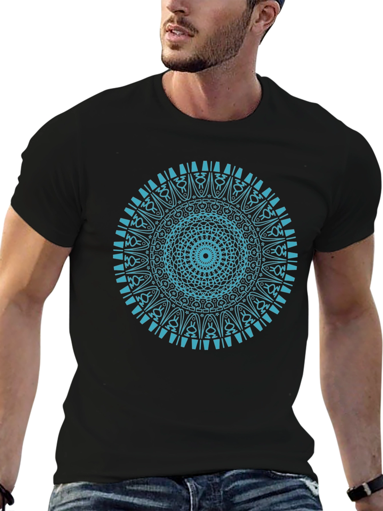 Black Mandala Print Black T-Shirt view 6