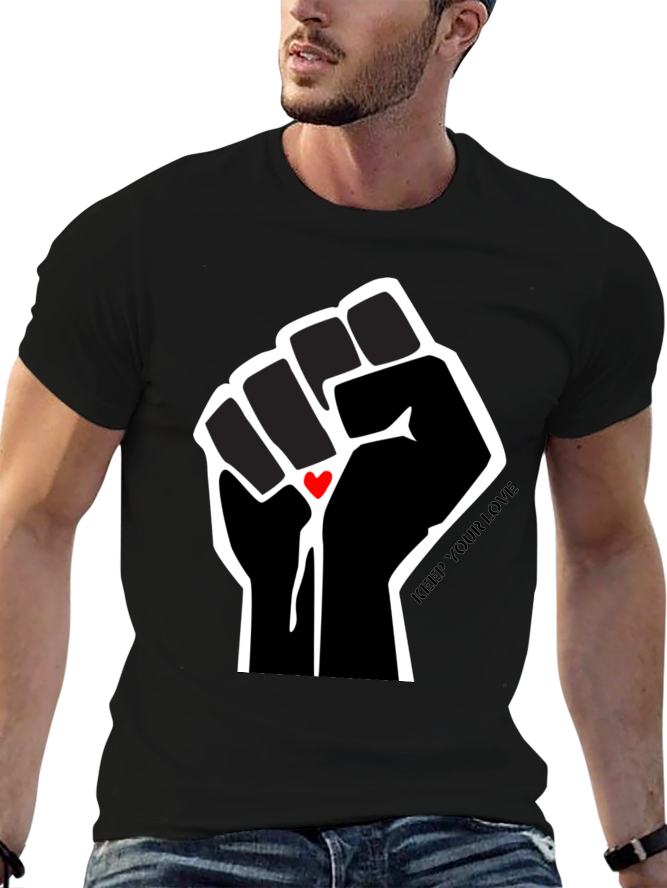 Black Keep Your Love Fist Graphic T-Shirt view 6