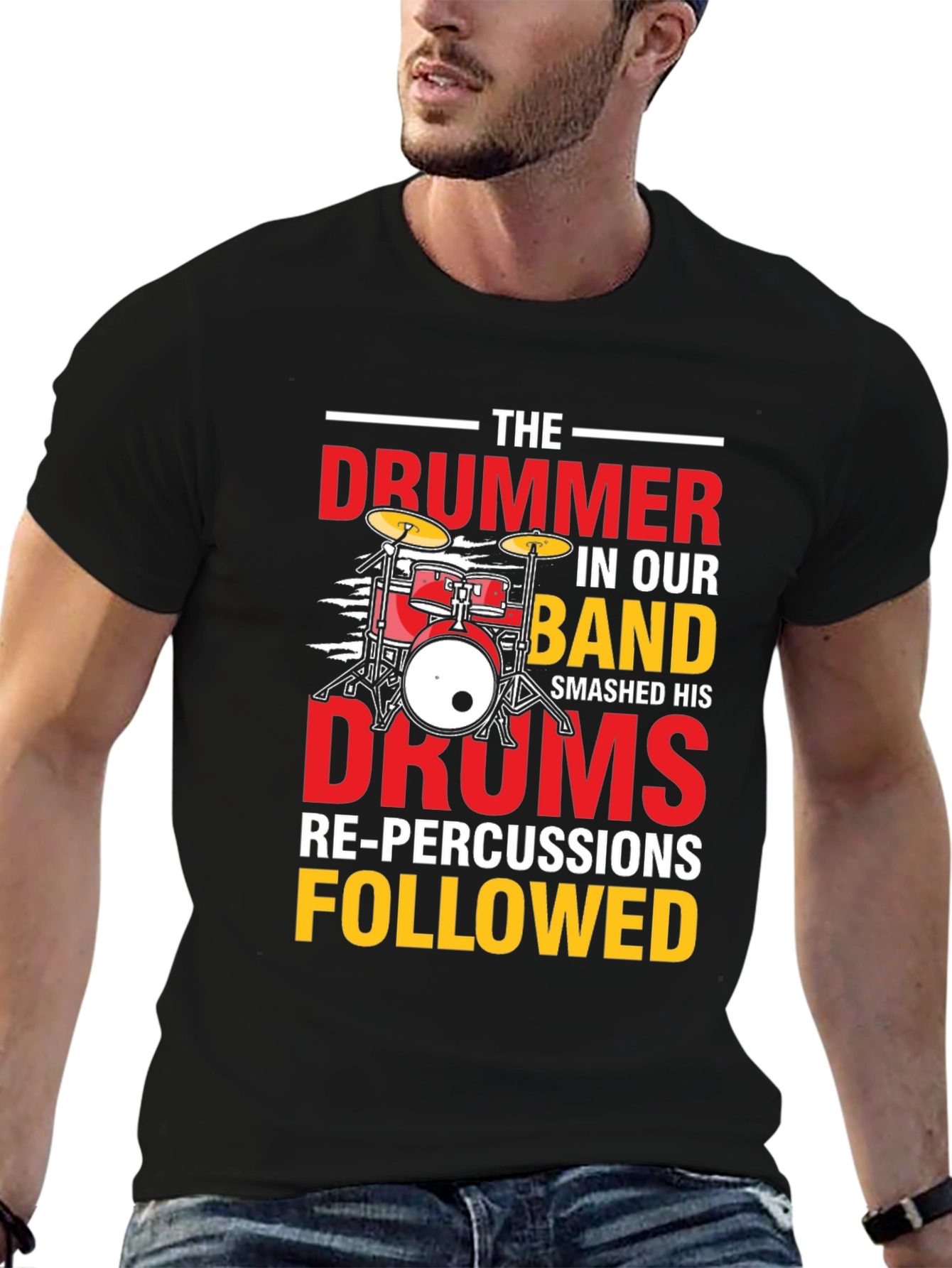 Black Drummer T-Shirt - Funny Band Re-Percussions Tee view 6