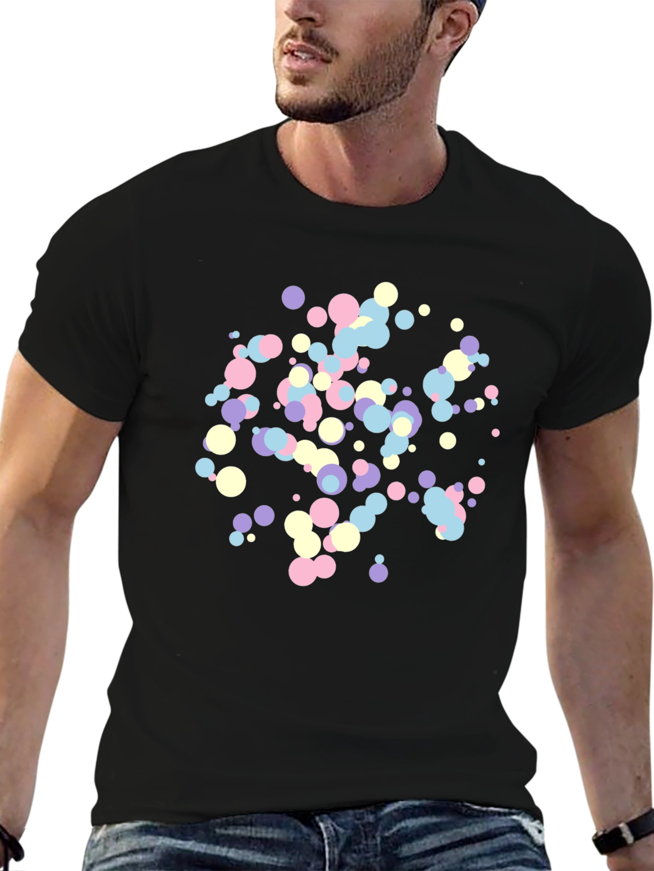 Black Colorful Dots Graphic Print Men's Black T-Shirt view 6