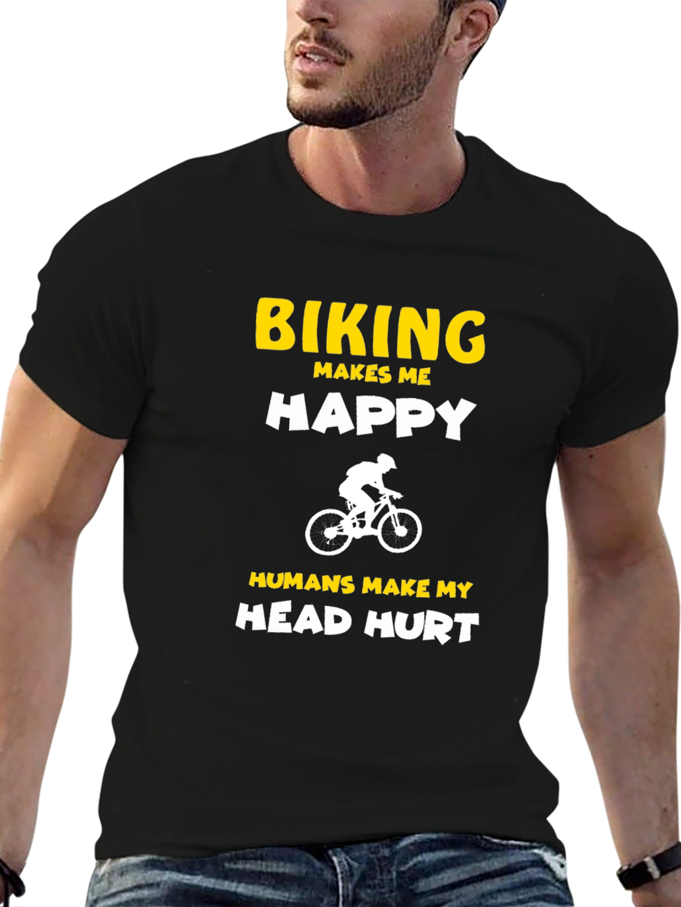 Black Biking Makes Me Happy Graphic Tee - Cycling Enthusiast T-Shirt view 6