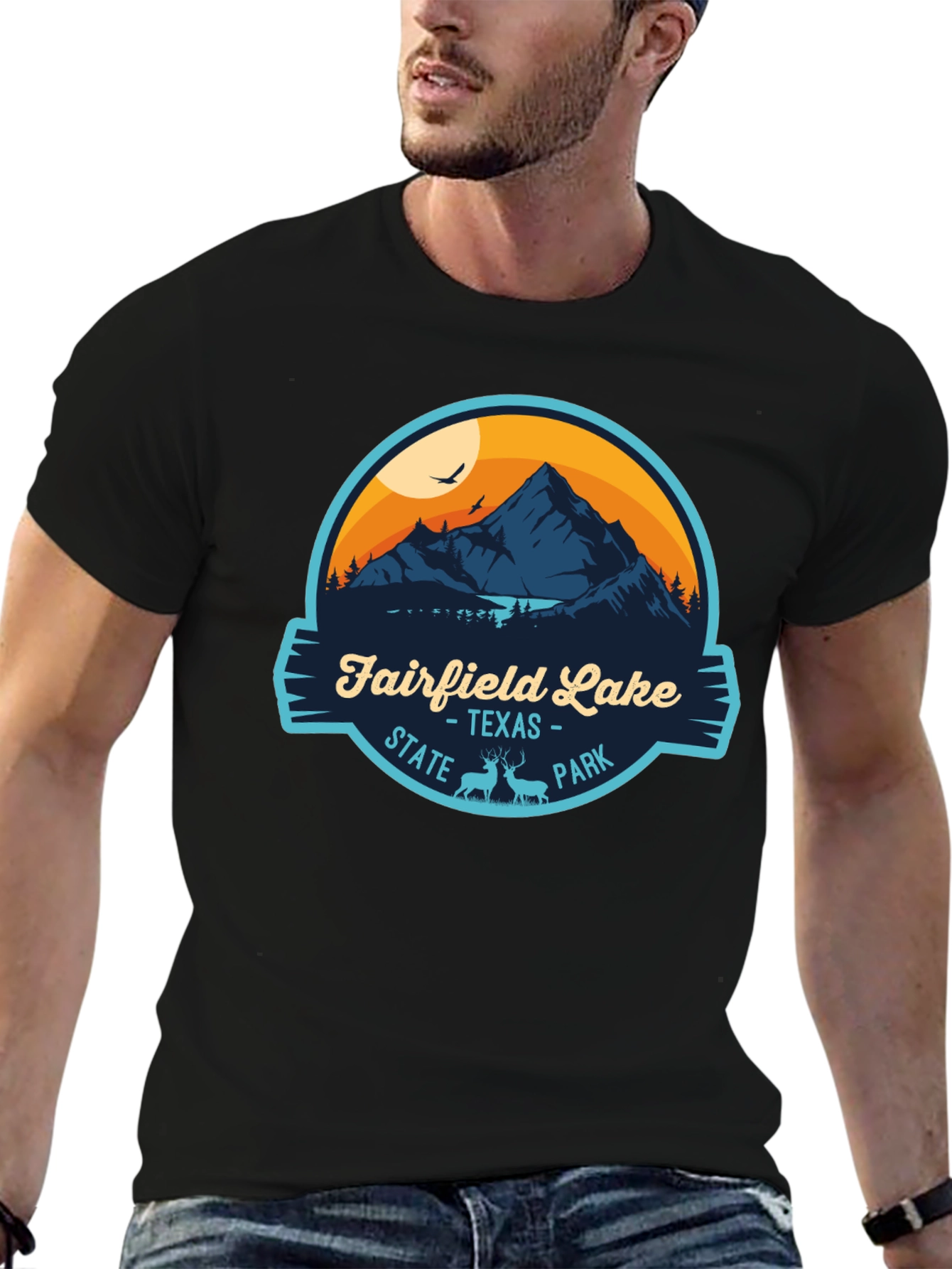 Black Fairfield Lake State Park Graphic T-Shirt view 6