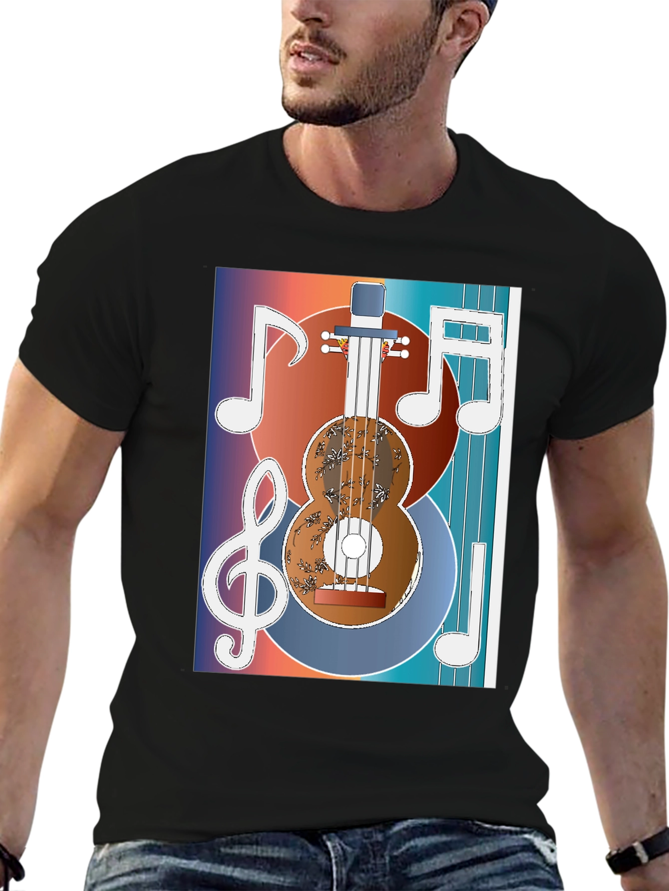 Black Guitar Music Graphic T-Shirt - Artistic Musician Tee view 6