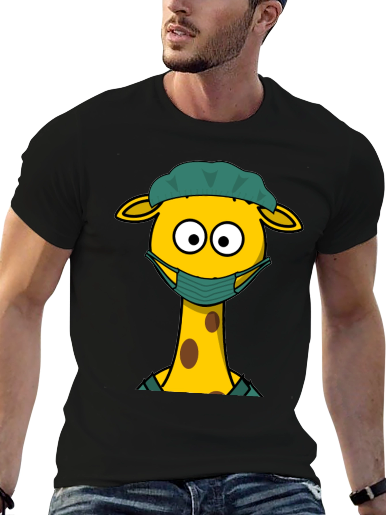 Black Giraffe Wearing Mask Graphic T-Shirt view 6