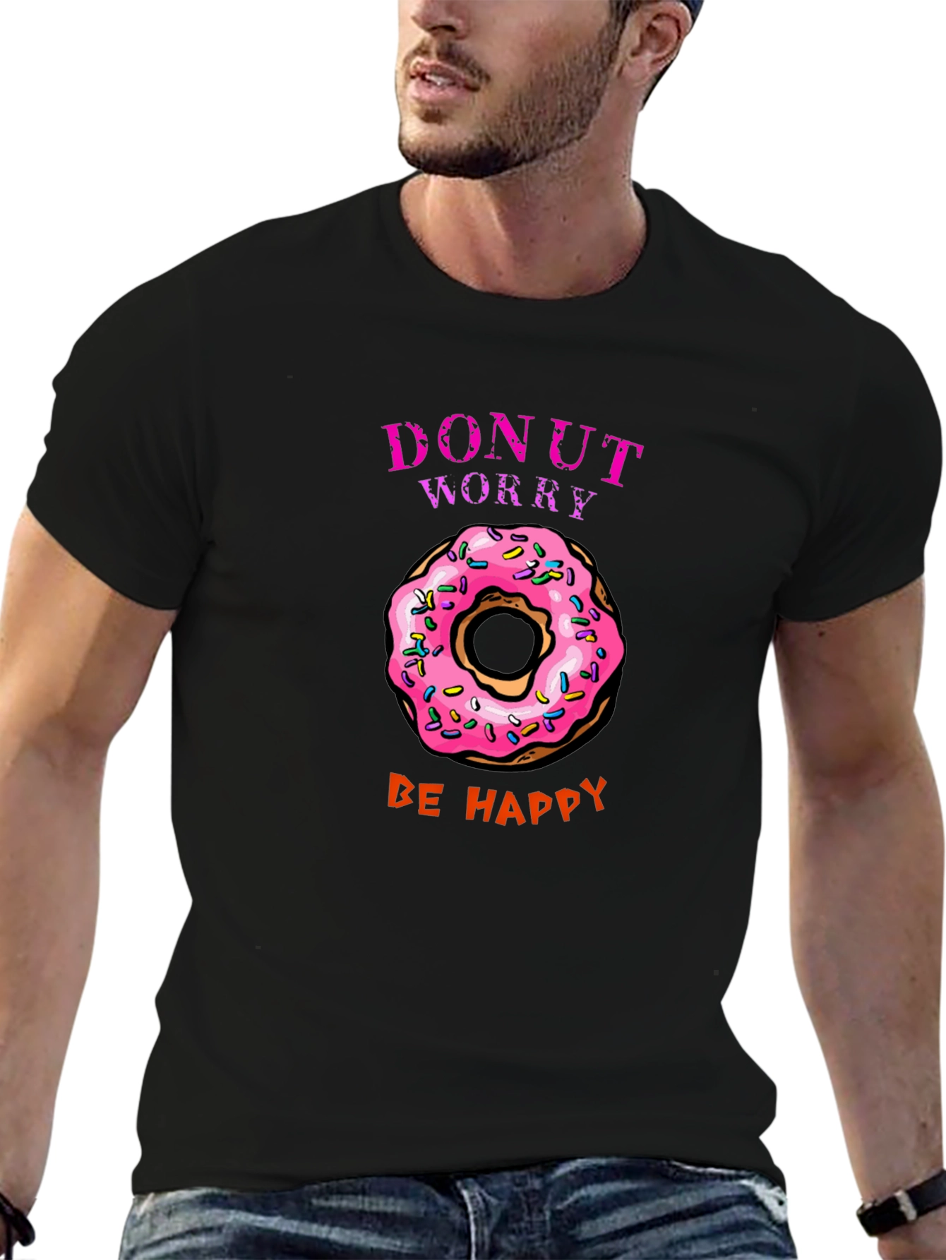 Black Donut Worry Be Happy Graphic Tee view 6